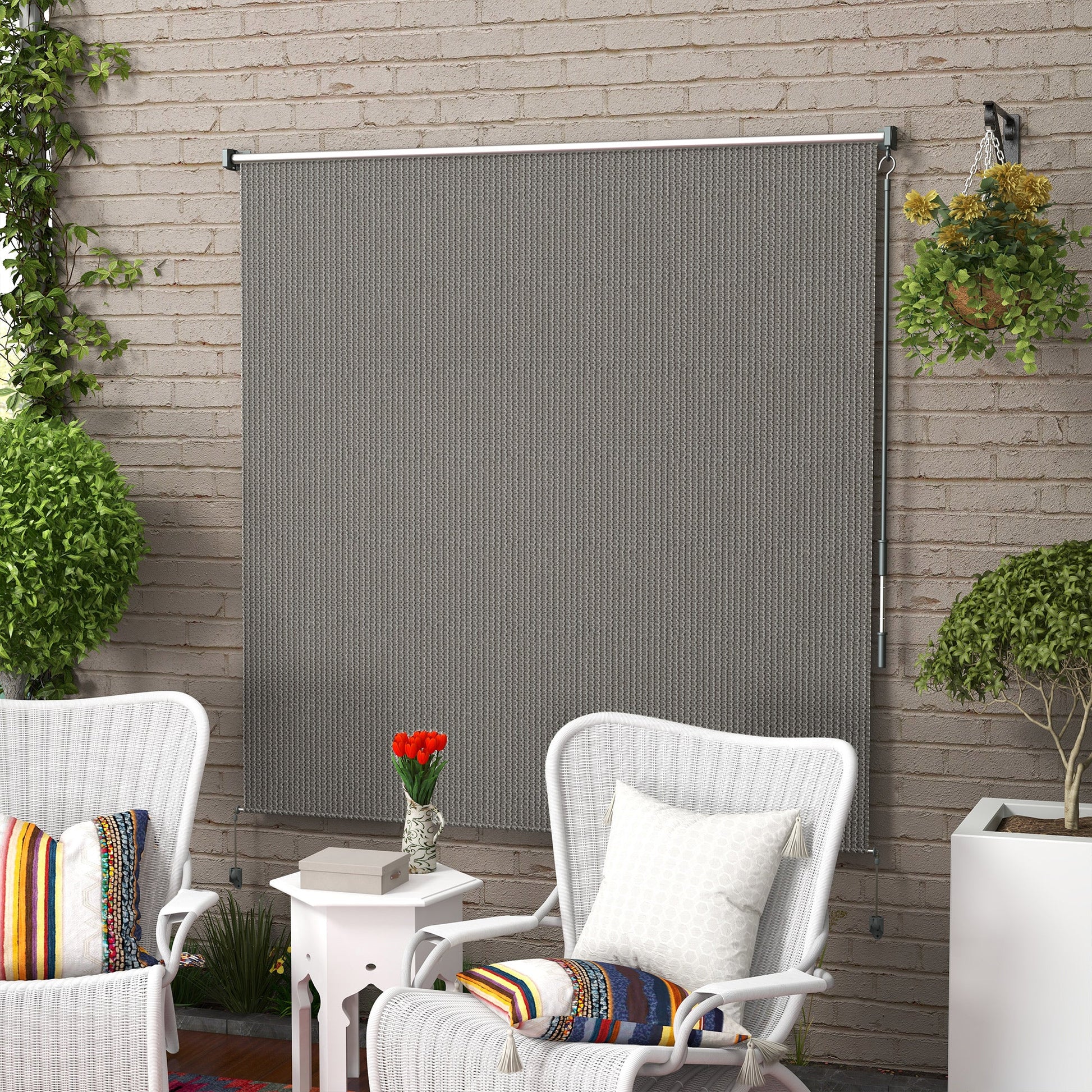 6'W x 6'H Roller Shades, Outdoor Blinds Cordless Roll Up Shade for Porch Balcony Gazebo, Light Grey