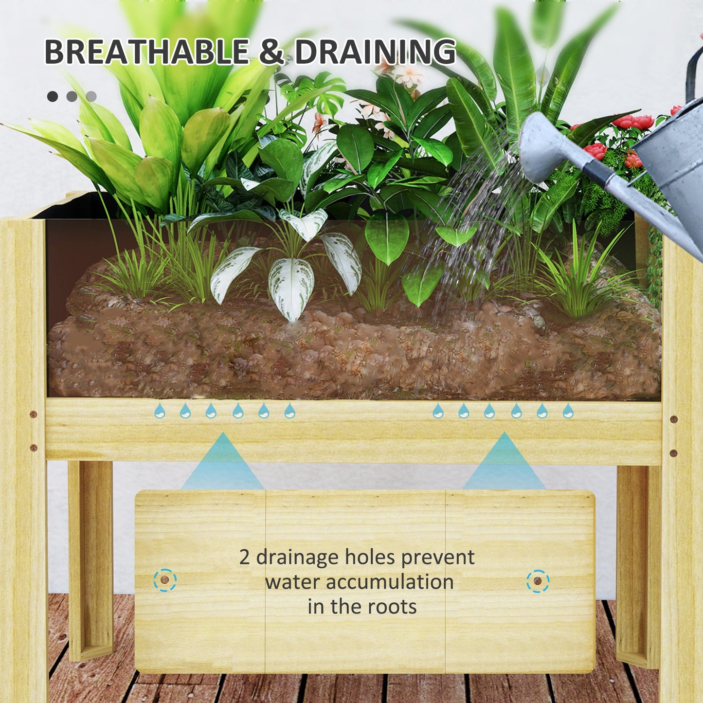 Wooden Raised Garden Bed Planter with Acrylic Panels, Elevated Planter Box Outdoor Raised Planter with Drainage Holes for Vegetables Flowers Herbs, 29.5" x 18.1" x 23.8"