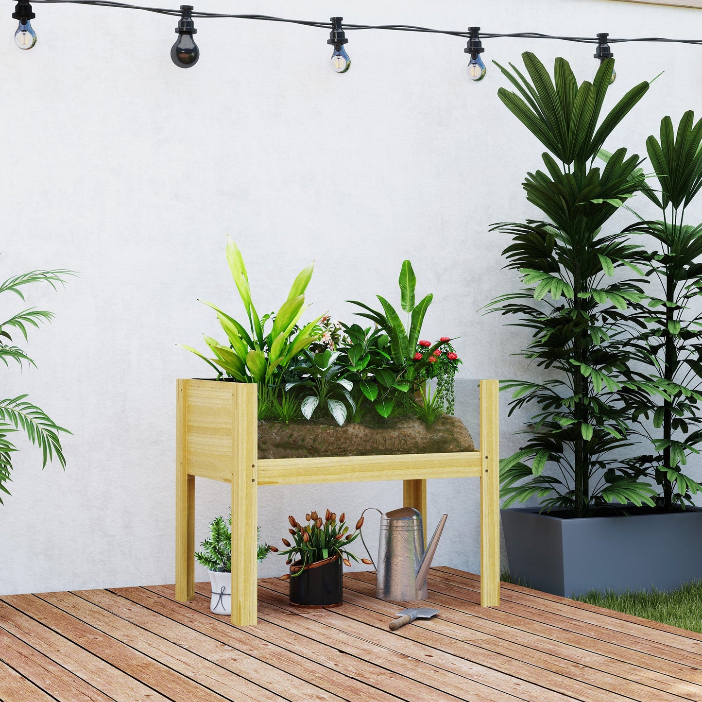 Wooden Raised Garden Bed Planter with Acrylic Panels, Elevated Planter Box Outdoor Raised Planter with Drainage Holes for Vegetables Flowers Herbs, 29.5" x 18.1" x 23.8"