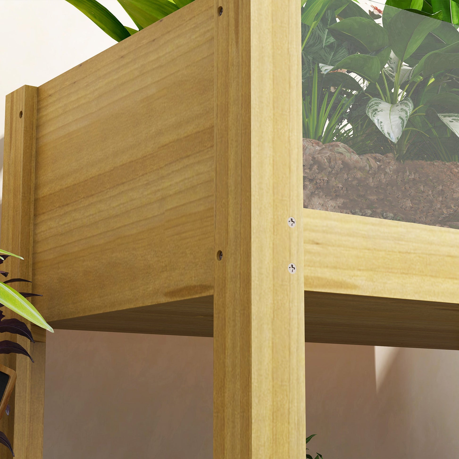 Wooden Raised Garden Bed Planter with Acrylic Panels, Elevated Planter Box Outdoor Raised Planter with Drainage Holes for Vegetables Flowers Herbs, 29.5" x 18.1" x 23.8"
