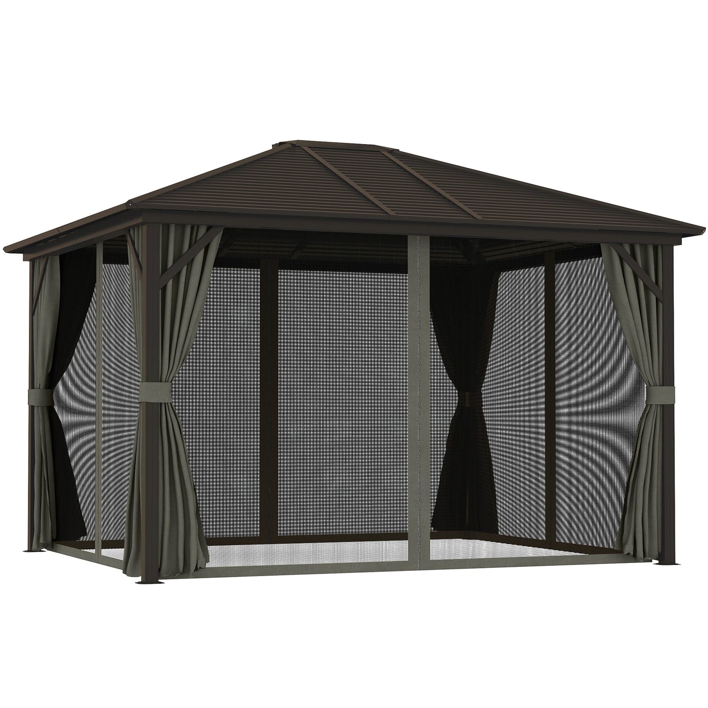 10' x 12' Deluxe Hardtop Gazebo with Metal Roof, Aluminum Frame Patio Gazebo Garden Sun Shelter Outdoor Pavilion with Curtains and Netting, Grey