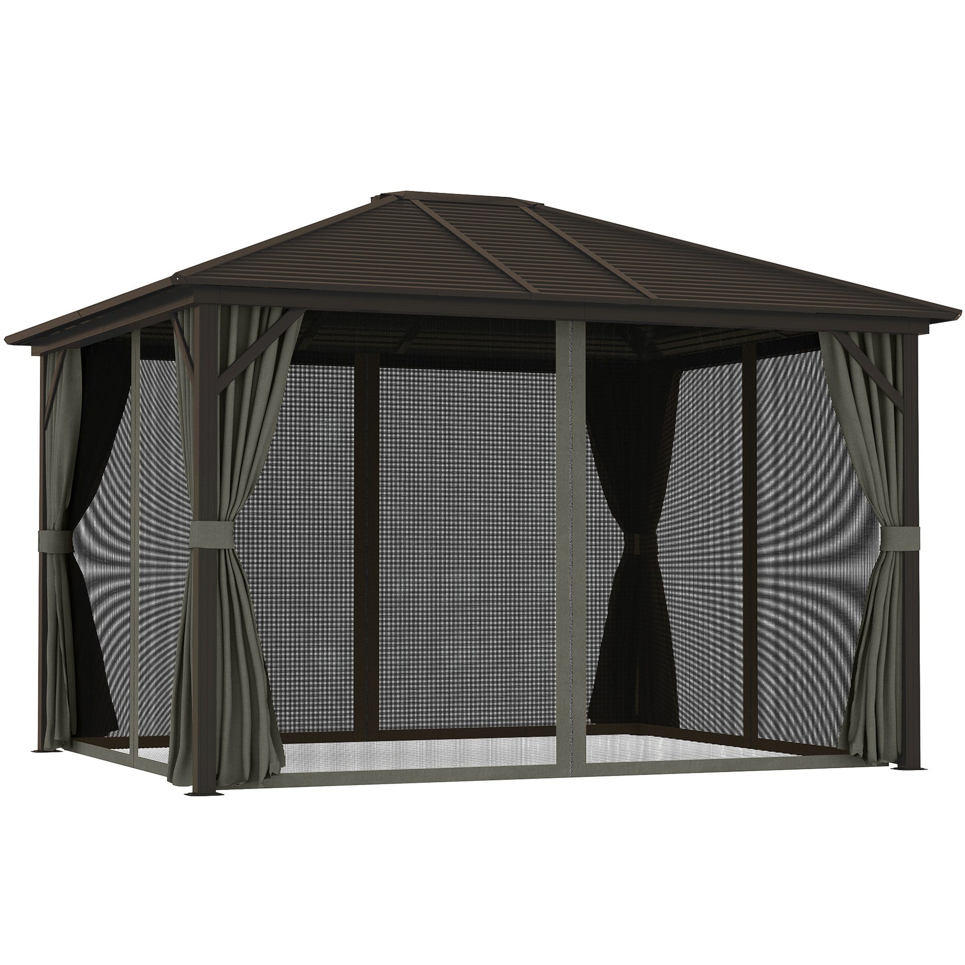 10' x 12' Deluxe Hardtop Gazebo with Metal Roof, Aluminum Frame Patio Gazebo Garden Sun Shelter Outdoor Pavilion with Curtains and Netting, Grey