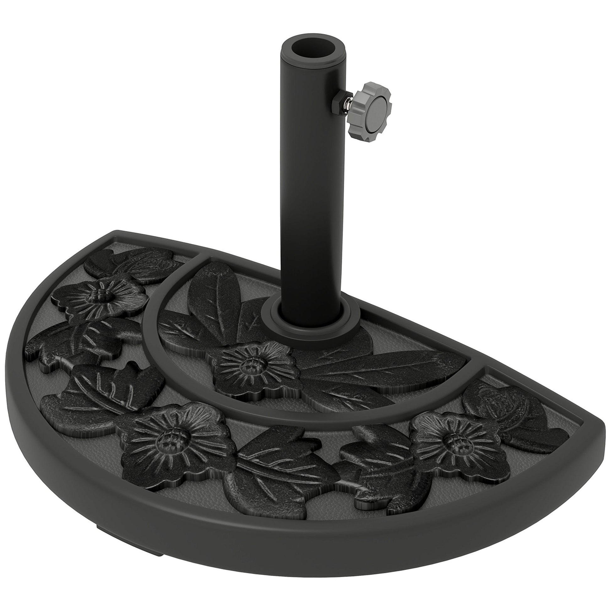 Half Umbrella Base, 21 lbs Concrete Half Umbrella Stand Outdoor Umbrella Base with Flower-Leaf Design, Patio Umbrella Stand for Outdoor Lawn Poolside, Black
