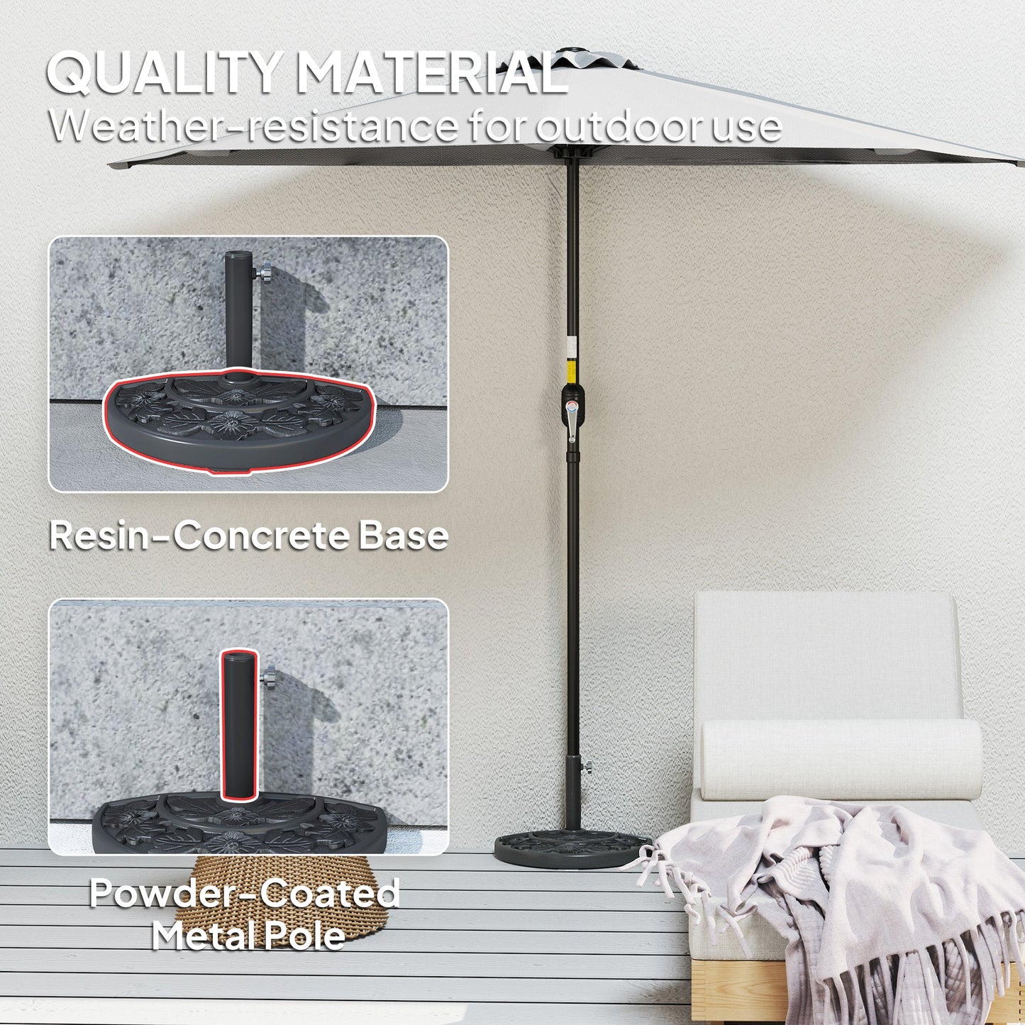 Half Umbrella Base, 21 lbs Concrete Half Umbrella Stand Outdoor Umbrella Base with Flower-Leaf Design, Patio Umbrella Stand for Outdoor Lawn Poolside, Black