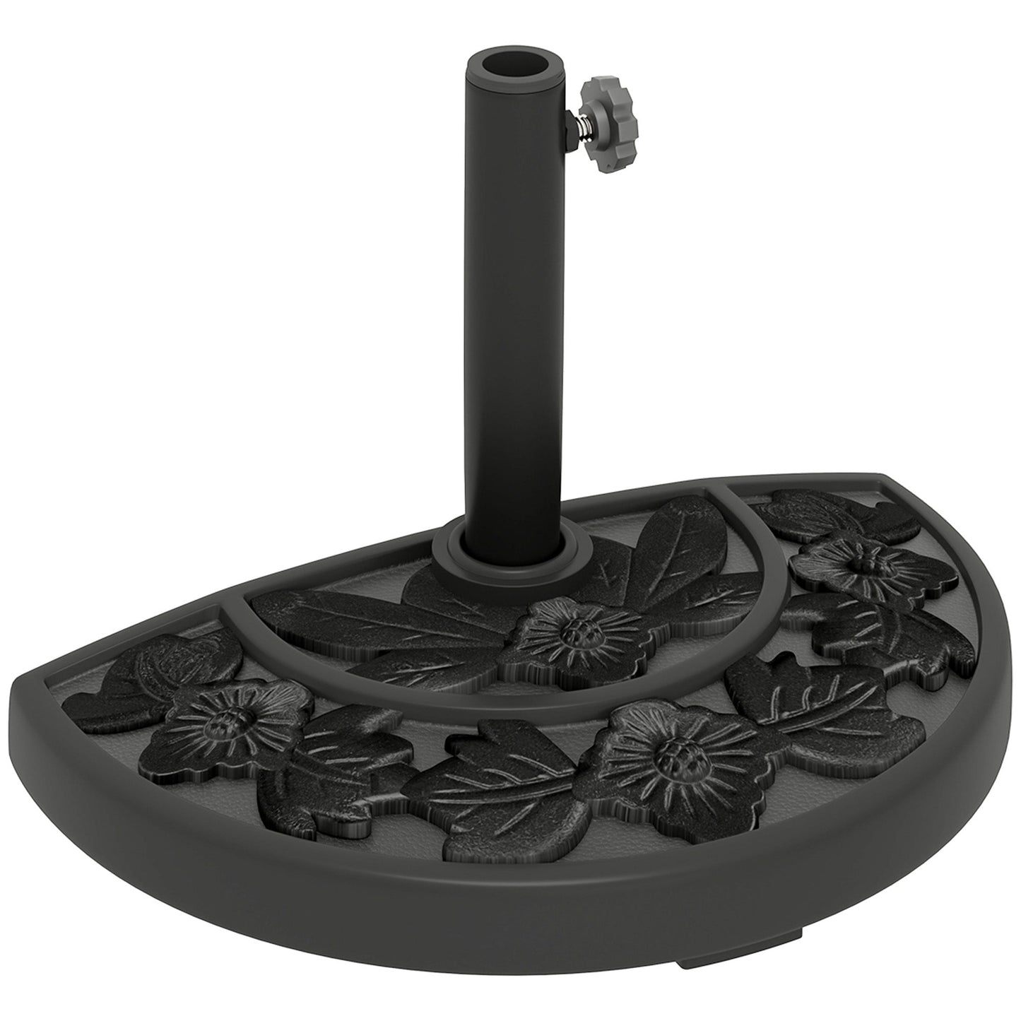 Half Umbrella Base, 21 lbs Concrete Half Umbrella Stand Outdoor Umbrella Base with Flower-Leaf Design, Patio Umbrella Stand for Outdoor Lawn Poolside, Black