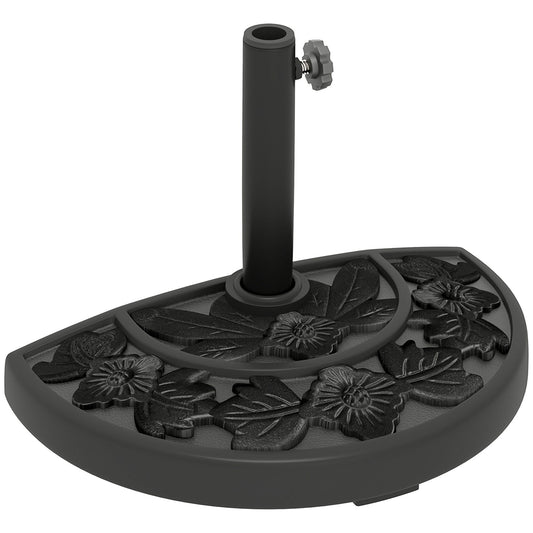 Half Umbrella Base, 21 lbs Concrete Half Umbrella Stand Outdoor Umbrella Base with Flower-Leaf Design, Patio Umbrella Stand for Outdoor Lawn Poolside, Black