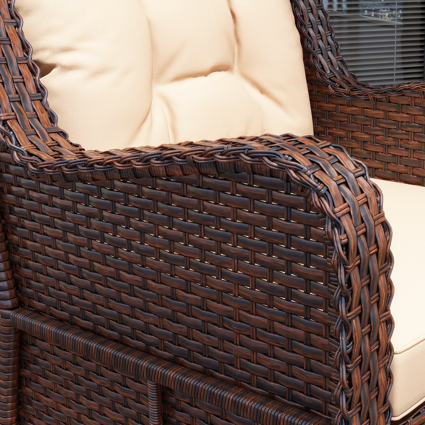 PE Rattan 360° Swivel Patio Chair with Cushion, Patio Wicker Chair with Armrest, Backrest, Brown