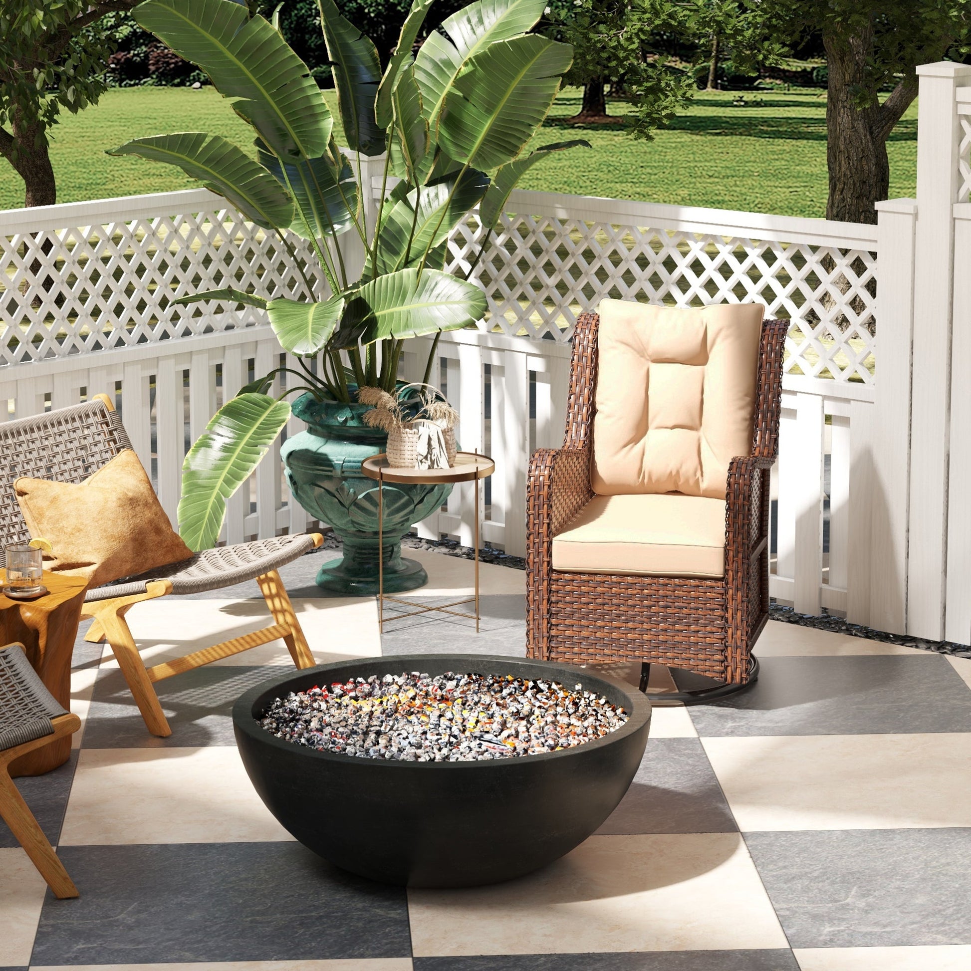 PE Rattan 360° Swivel Patio Chair with Cushion, Patio Wicker Chair with Armrest, Backrest, Brown