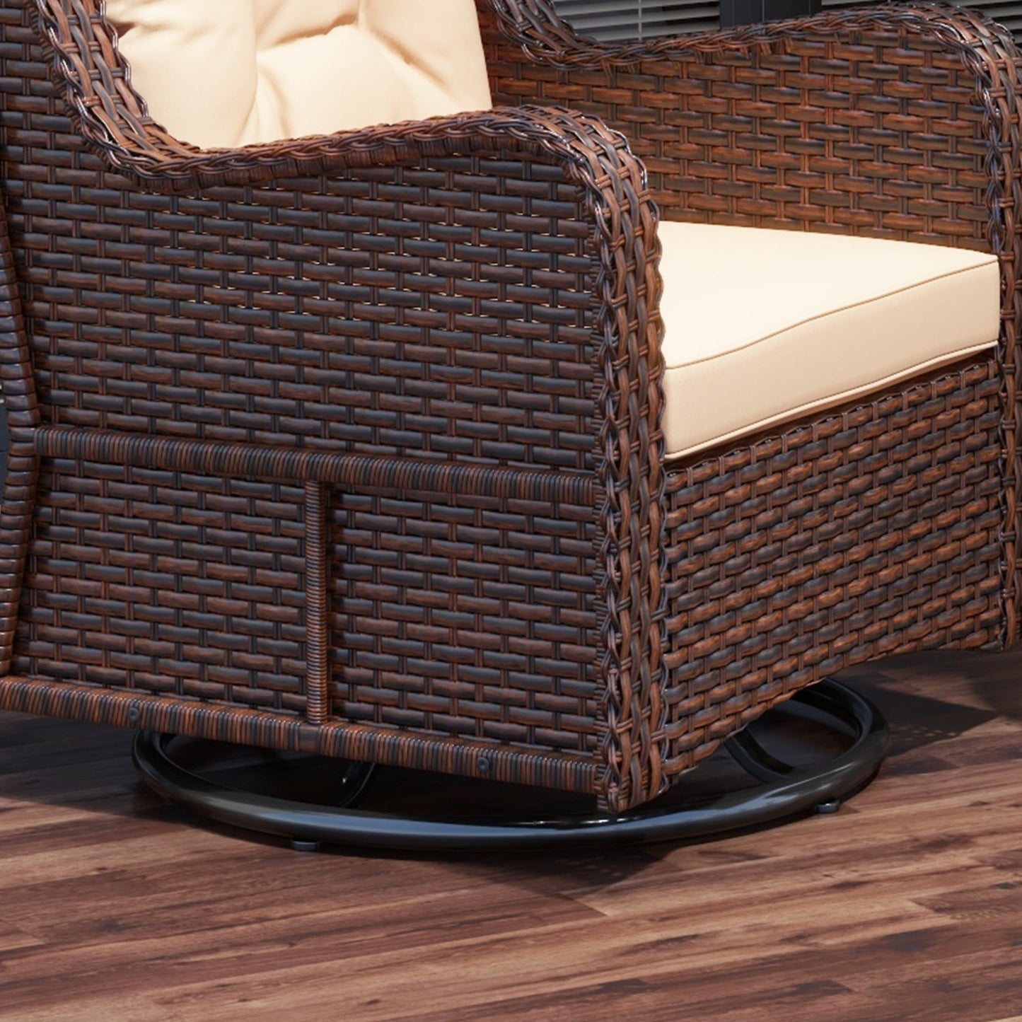 PE Rattan 360° Swivel Patio Chair with Cushion, Patio Wicker Chair with Armrest, Backrest, Brown