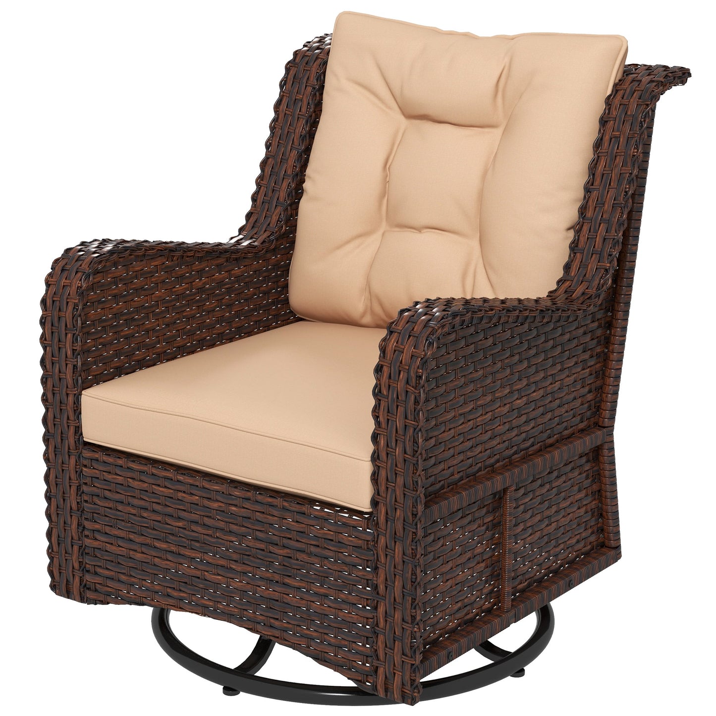 PE Rattan 360° Swivel Patio Chair with Cushion, Patio Wicker Chair with Armrest, Backrest, Brown
