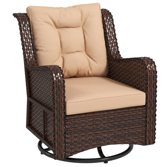 PE Rattan 360° Swivel Patio Chair with Cushion, Patio Wicker Chair with Armrest, Backrest, Brown