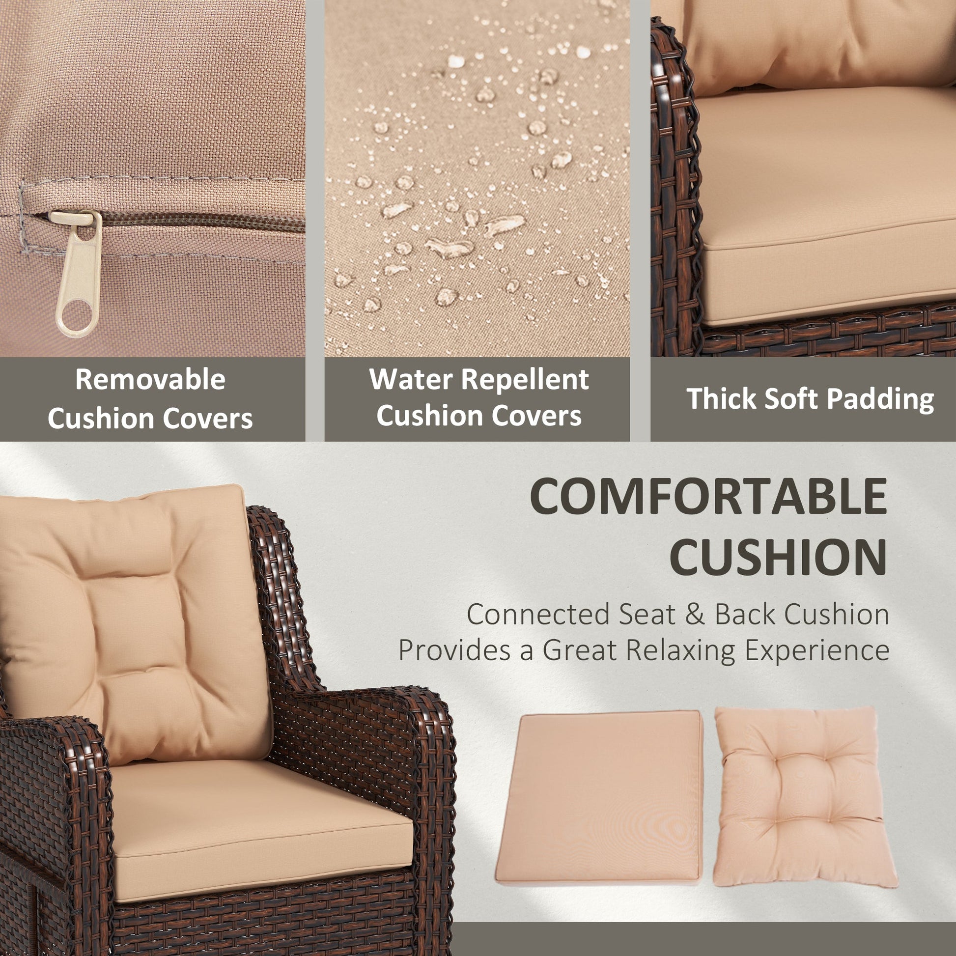 PE Rattan 360° Swivel Patio Chair with Cushion, Patio Wicker Chair with Armrest, Backrest, Brown