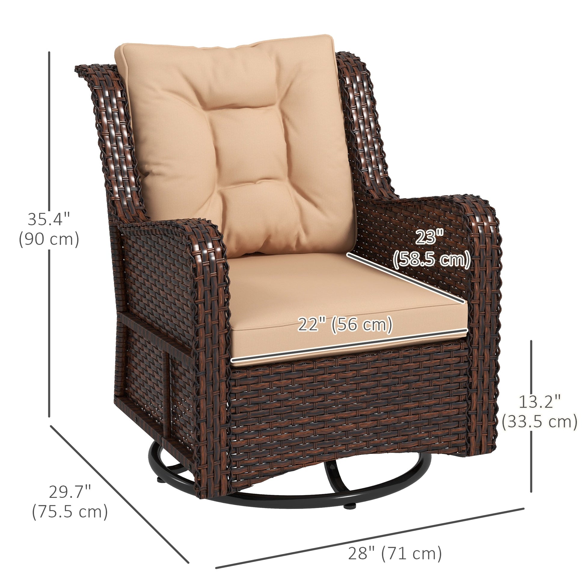 PE Rattan 360° Swivel Patio Chair with Cushion, Patio Wicker Chair with Armrest, Backrest, Brown