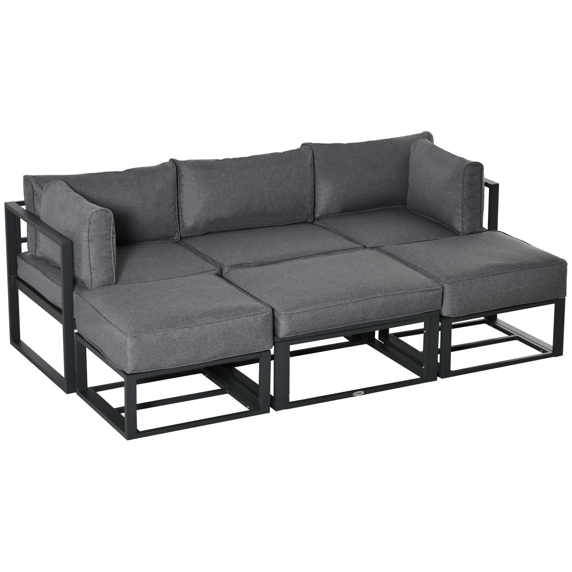 6 Pieces Outdoor Patio Furniture Set, Space-Saving Aluminum Outdoor Daybed, Thickened Cushions, Outdoor Sectional Conversation Set with Coffee Table, Footstools, Grey