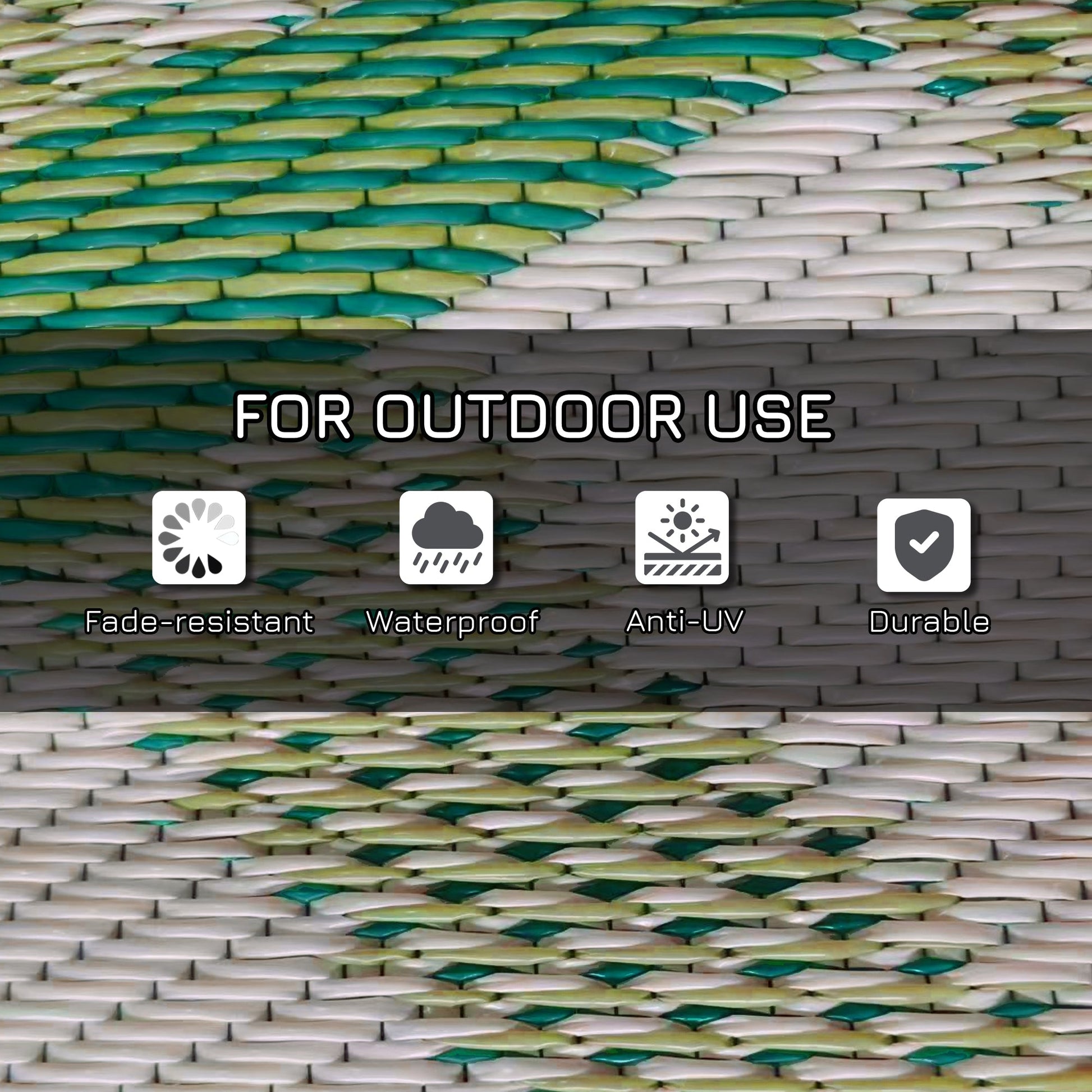 Reversible Outdoor Rug with Carry Bag, 9' x 12' Waterproof Plastic Straw Floor Mat, Portable RV Camping Carpet for Backyard, Deck, Picnic, Beach, Green and Cream