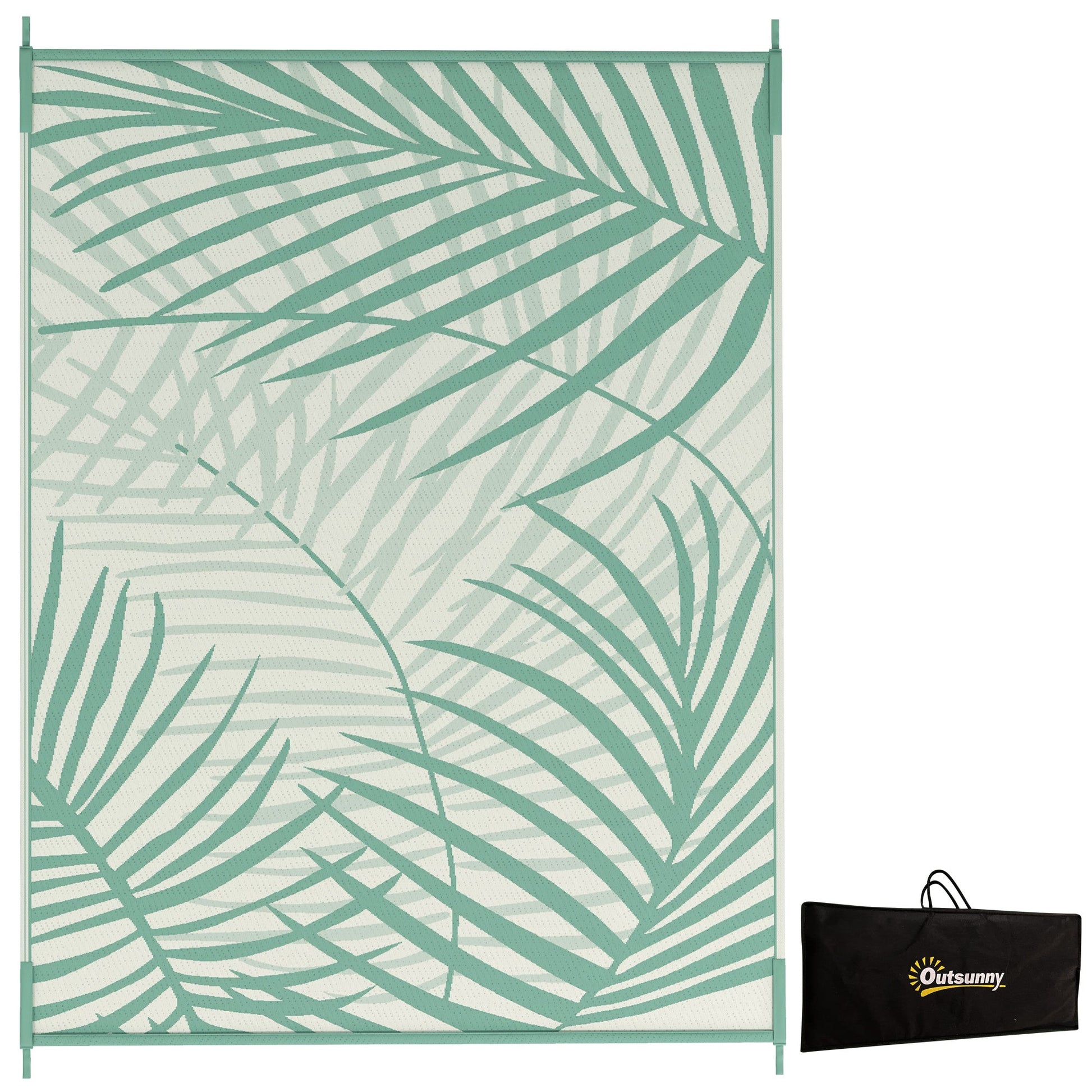 Reversible Outdoor Rug with Carry Bag, 9' x 12' Waterproof Plastic Straw Floor Mat, Portable RV Camping Carpet for Backyard, Deck, Picnic, Beach, Green and Cream