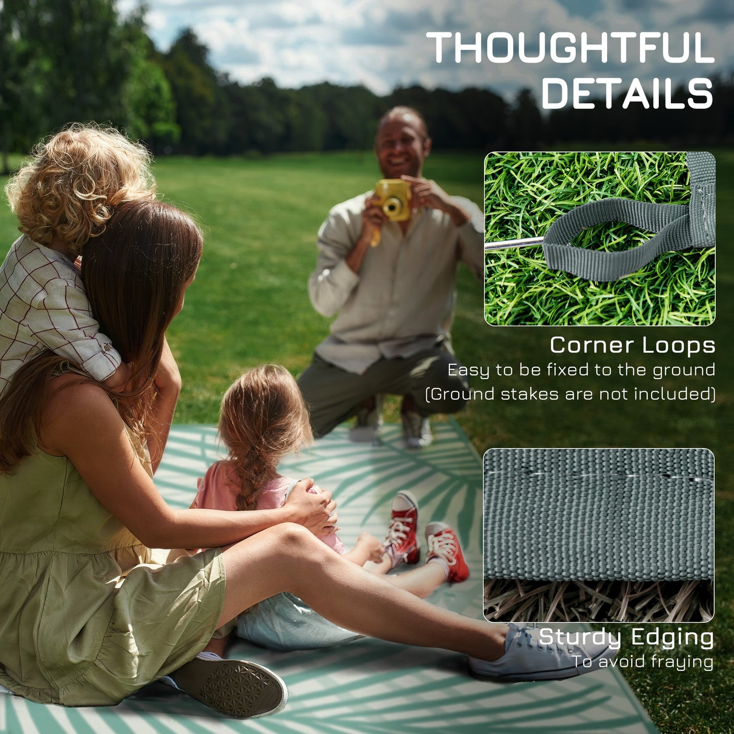 Reversible Outdoor Rug with Carry Bag, 9' x 12' Waterproof Plastic Straw Floor Mat, Portable RV Camping Carpet for Backyard, Deck, Picnic, Beach, Green and Cream