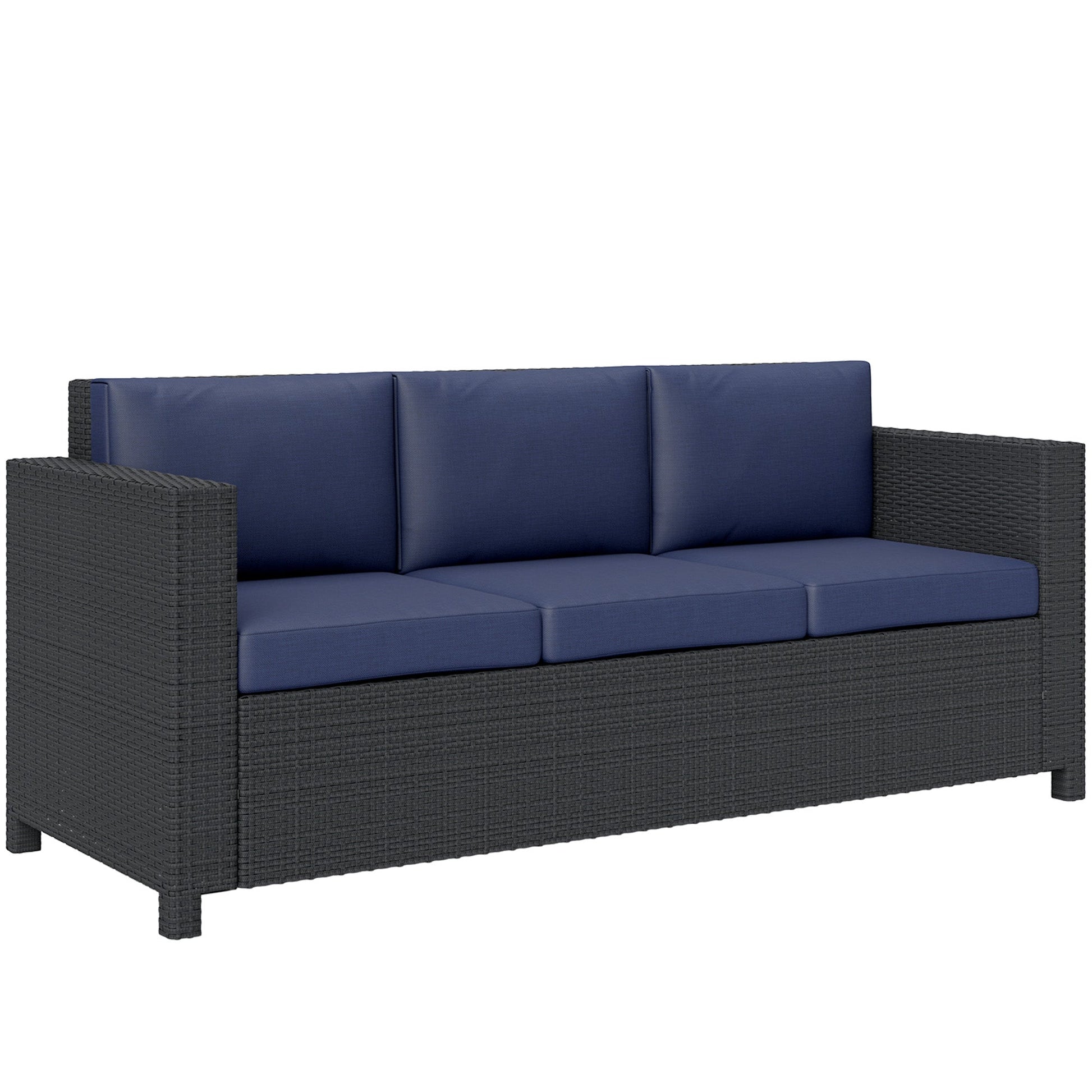 Deluxe 3 Seat Rattan Wicker Sofa Garden Outdoor Patio Furniture with Cushion, Navy Blue