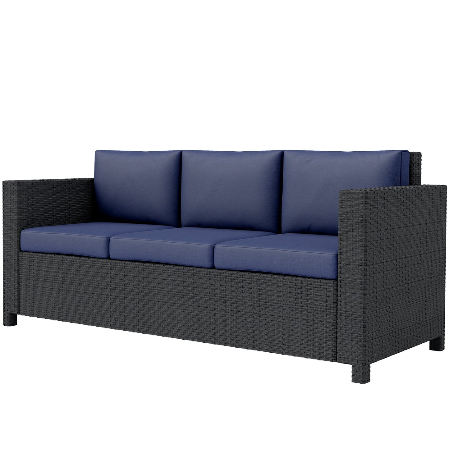 Deluxe 3 Seat Rattan Wicker Sofa Garden Outdoor Patio Furniture with Cushion, Navy Blue