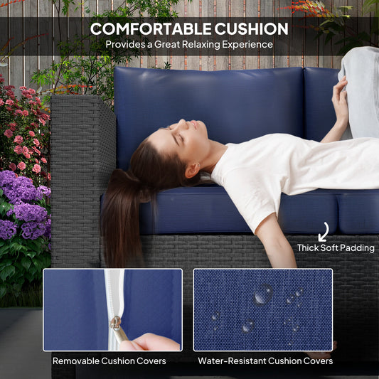 Deluxe 3 Seat Rattan Wicker Sofa Garden Outdoor Patio Furniture with Cushion, Navy Blue