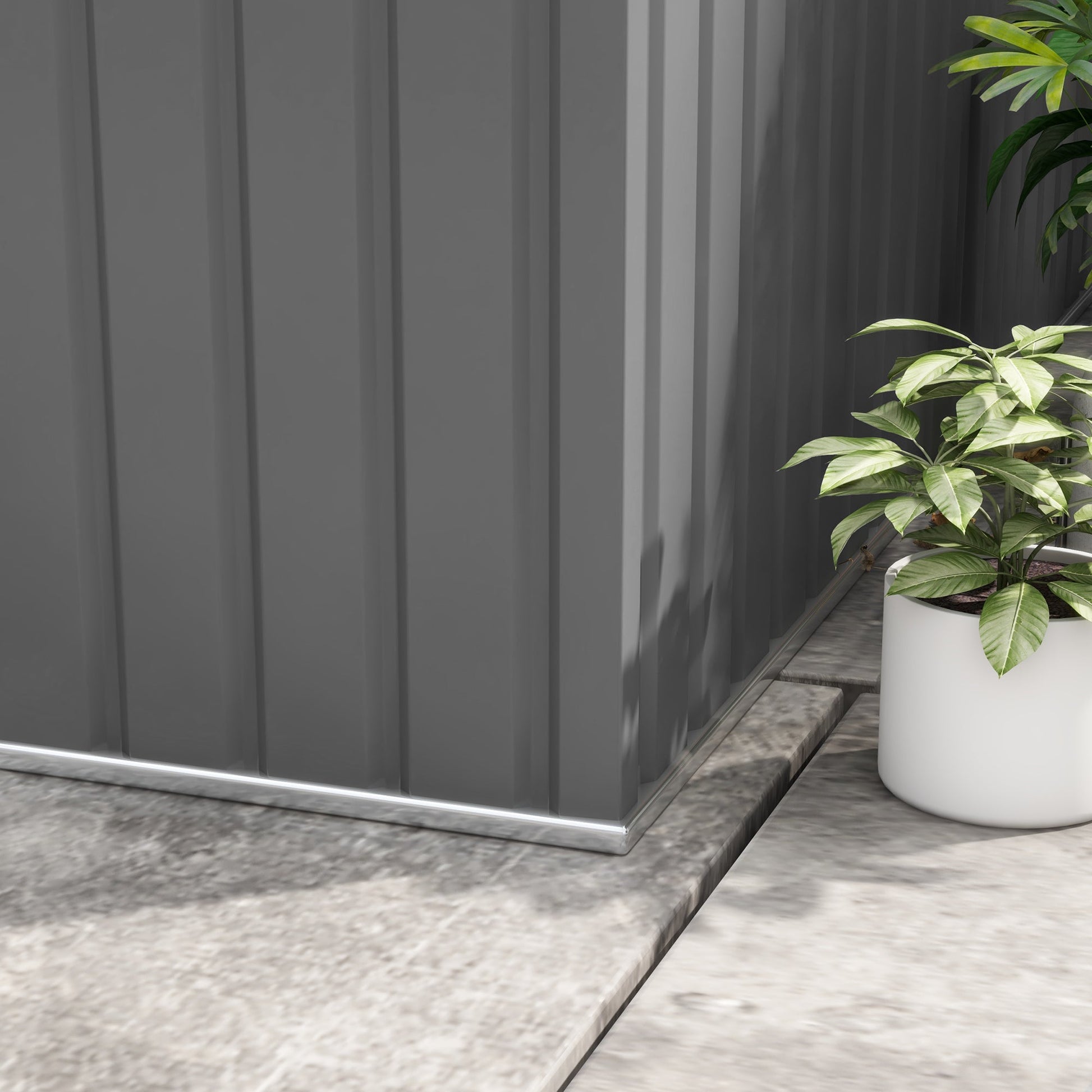 9' x 11' Garden Storage Shed with Foundation Kit, Metal Tool Storage House with Double Doors for Outdoor Patio Yard, Light Grey