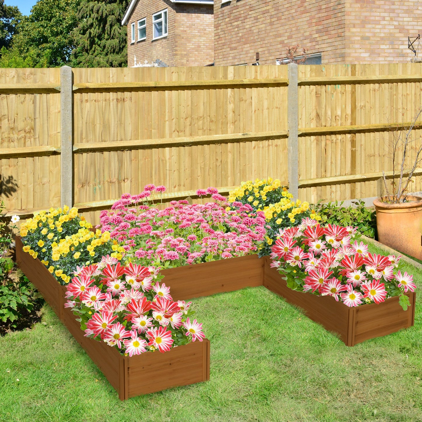 DIY 5-box Wooden Raised Garden Bed Kit with Open Bottom, Outdoor Elevated Planter Box for Outdoor Plants, Vegetables, Flowers, Herbs, Brown