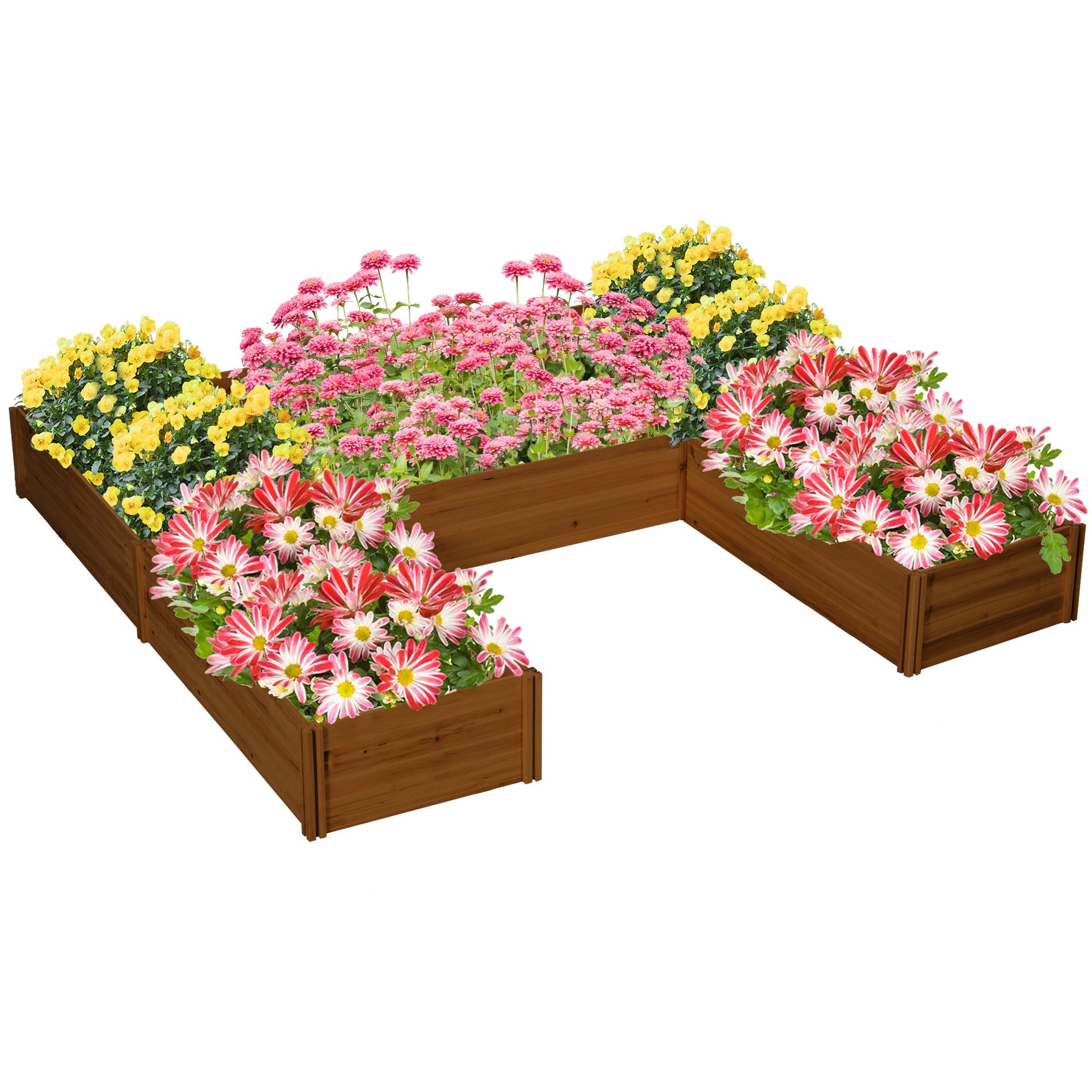 DIY 5-box Wooden Raised Garden Bed Kit with Open Bottom, Outdoor Elevated Planter Box for Outdoor Plants, Vegetables, Flowers, Herbs, Brown