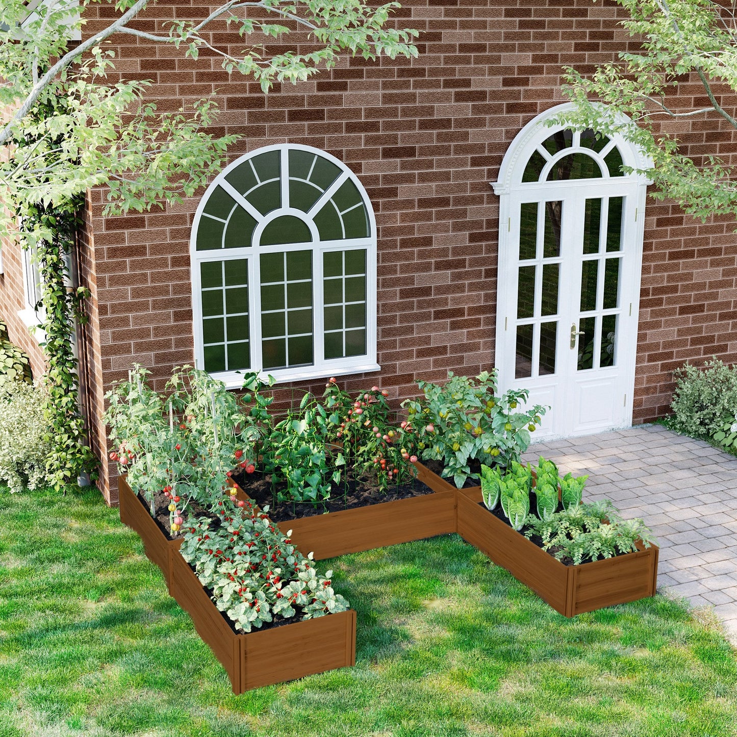 DIY 5-box Wooden Raised Garden Bed Kit with Open Bottom, Outdoor Elevated Planter Box for Outdoor Plants, Vegetables, Flowers, Herbs, Brown