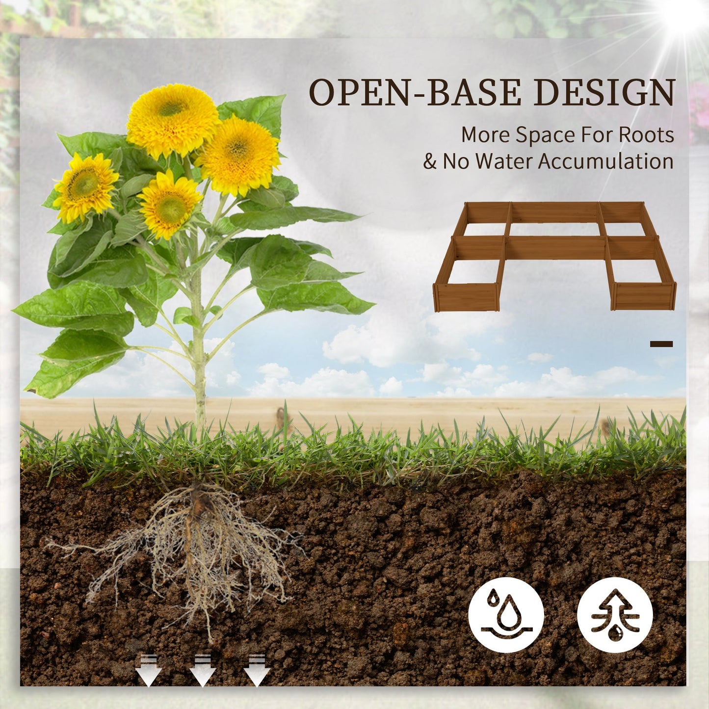 DIY 5-box Wooden Raised Garden Bed Kit with Open Bottom, Outdoor Elevated Planter Box for Outdoor Plants, Vegetables, Flowers, Herbs, Brown