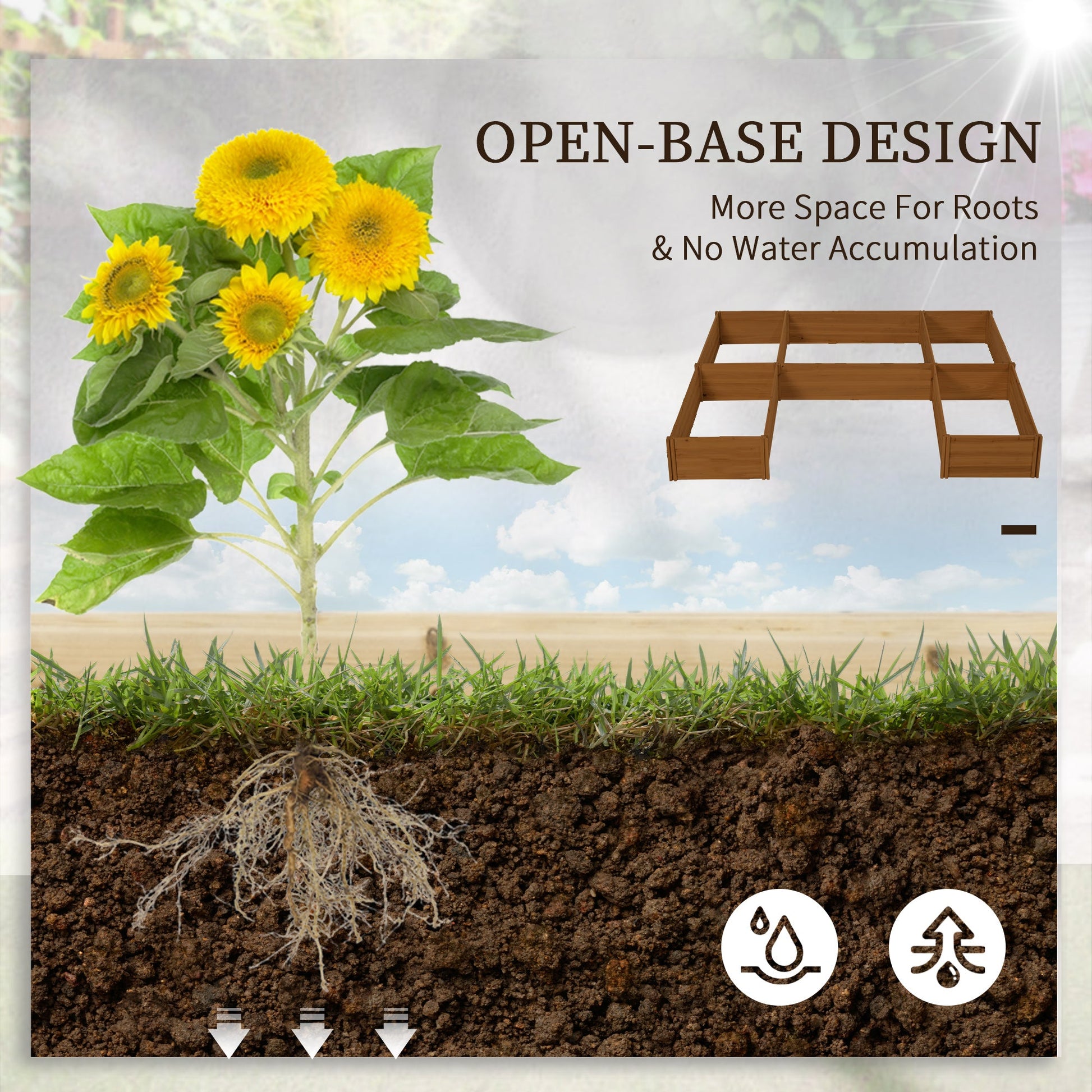 DIY 5-box Wooden Raised Garden Bed Kit with Open Bottom, Outdoor Elevated Planter Box for Outdoor Plants, Vegetables, Flowers, Herbs, Brown
