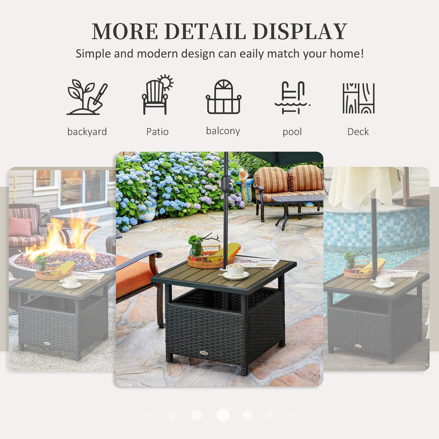 22" Square Steel PE Rattan Wicker Table With Umbrella Hole, Outdoor Patio Accent Dining Side Table Used as Umbrella Stand, Black