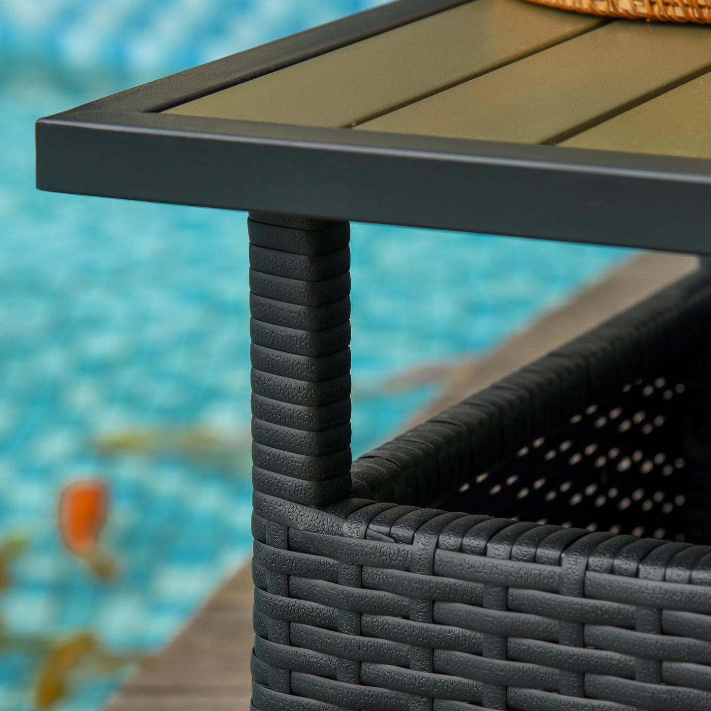 22" Square Steel PE Rattan Wicker Table With Umbrella Hole, Outdoor Patio Accent Dining Side Table Used as Umbrella Stand, Black