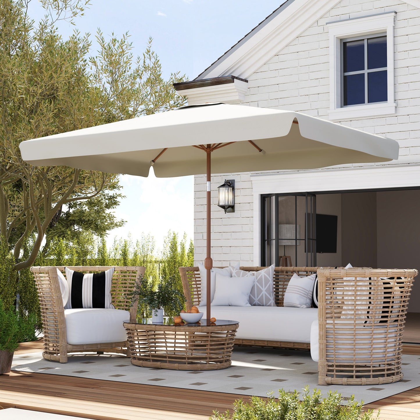 Patio Umbrella 118.1" x 78.7" Outdoor Parasol with Adjustable Angle, Aluminum Pole, Crank Handle, and UV50+ Protection, Garden and Patio Umbrella, White