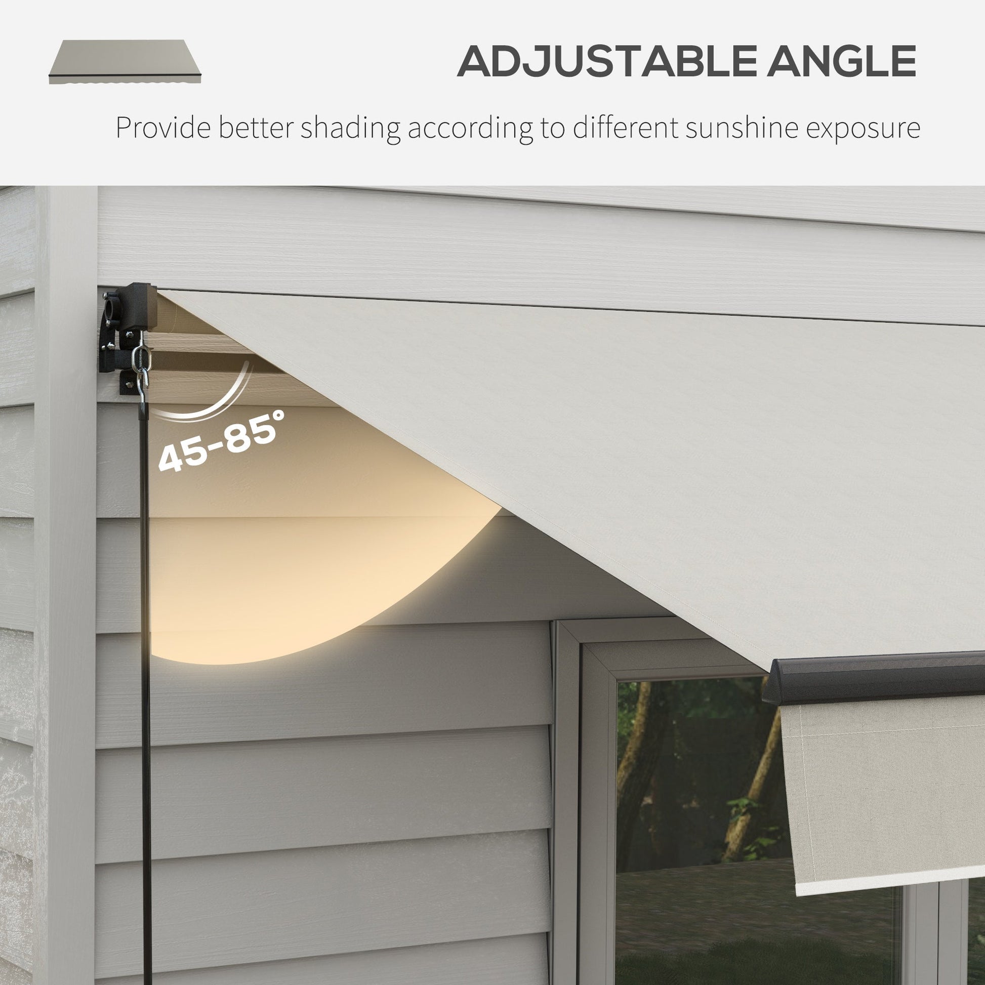  12' x 10' Retractable Awning, Patio Awning Sunshade Shelter with Manual Crank Handle, 280gsm UV Resistant Fabric and Aluminum Frame, for Balcony, Yard, Light Grey