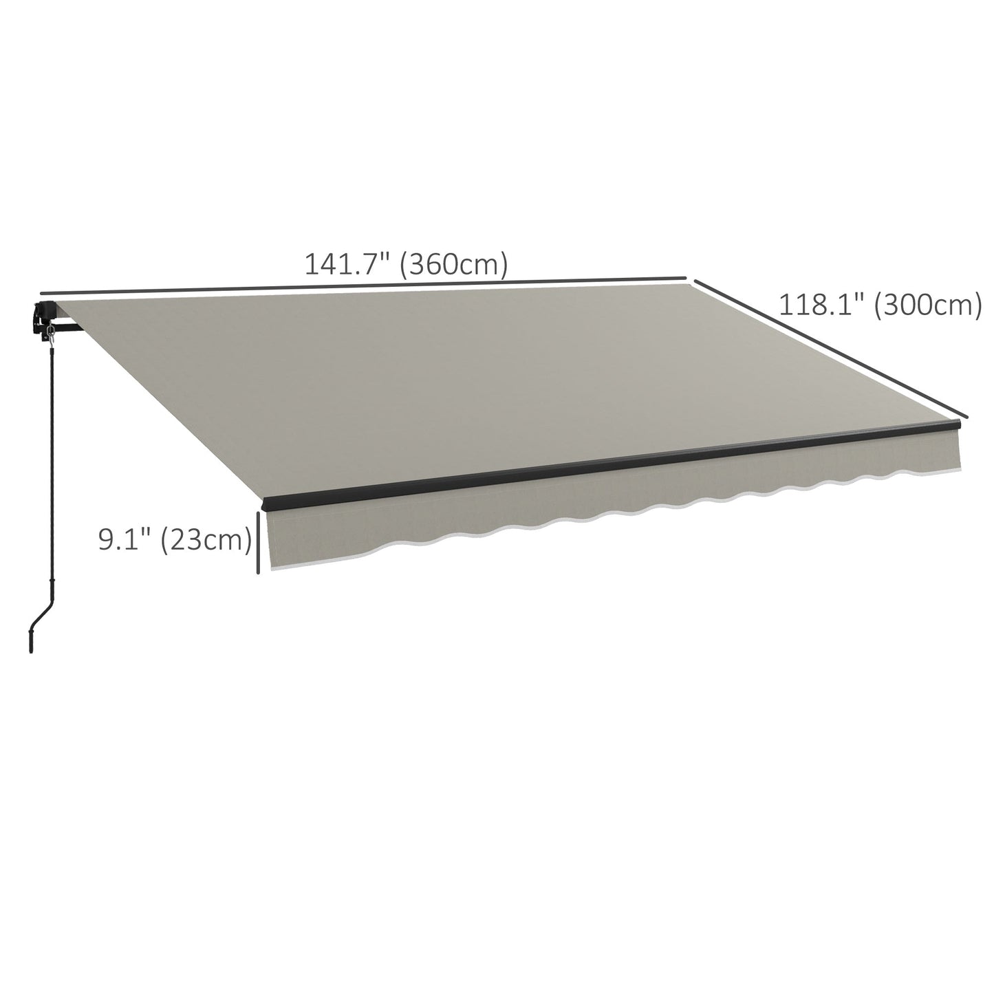  12' x 10' Retractable Awning, Patio Awning Sunshade Shelter with Manual Crank Handle, 280gsm UV Resistant Fabric and Aluminum Frame, for Balcony, Yard, Light Grey