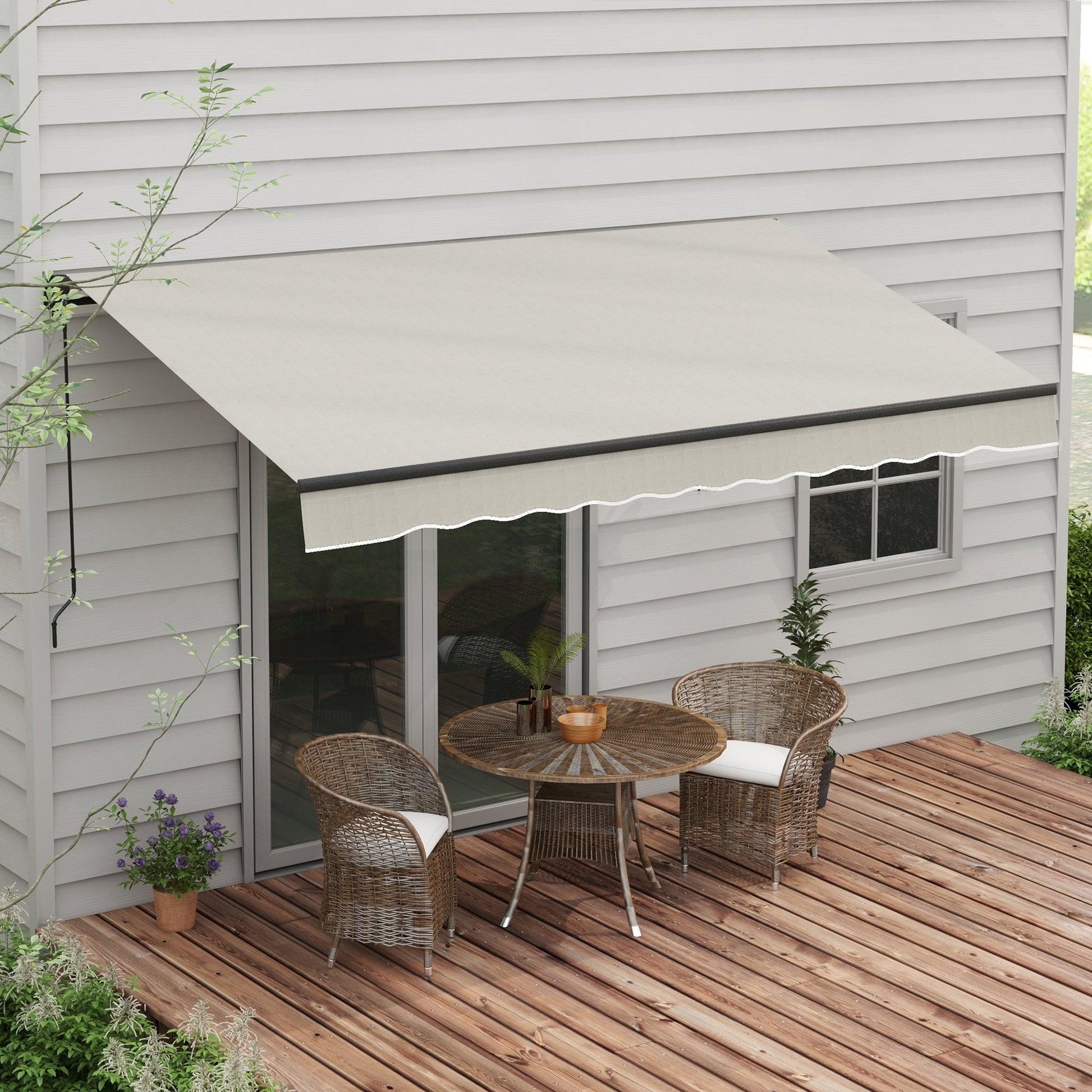  12' x 10' Retractable Awning, Patio Awning Sunshade Shelter with Manual Crank Handle, 280gsm UV Resistant Fabric and Aluminum Frame, for Balcony, Yard, Light Grey