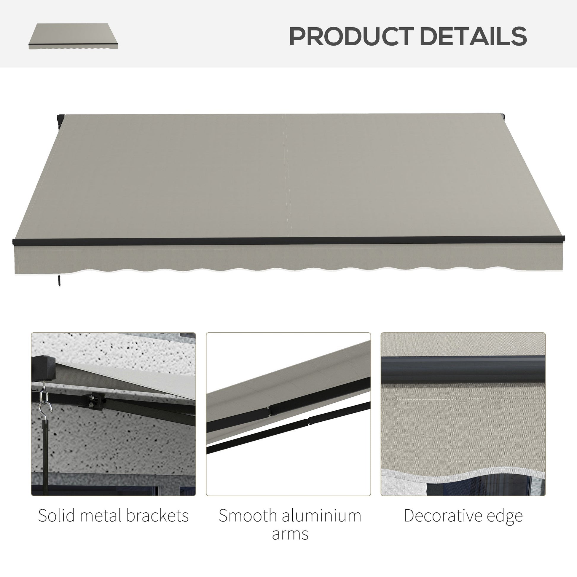  12' x 10' Retractable Awning, Patio Awning Sunshade Shelter with Manual Crank Handle, 280gsm UV Resistant Fabric and Aluminum Frame, for Balcony, Yard, Light Grey