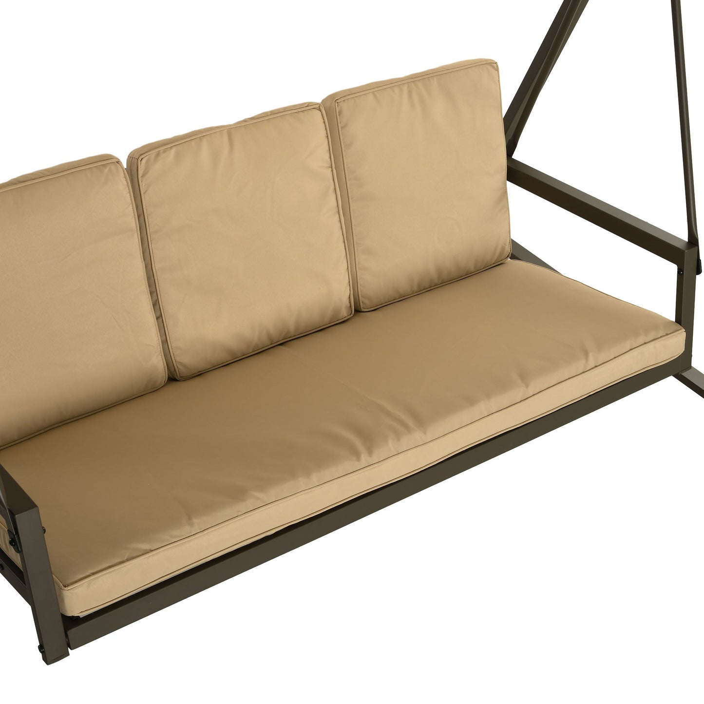3 Seater Patio Swing Chair, Porch Swing with Adjustable Canopy, Removable Cushions and Steel Frame, Outdoor Swing Seat for Garden, Backyard, Lawn, Beige
