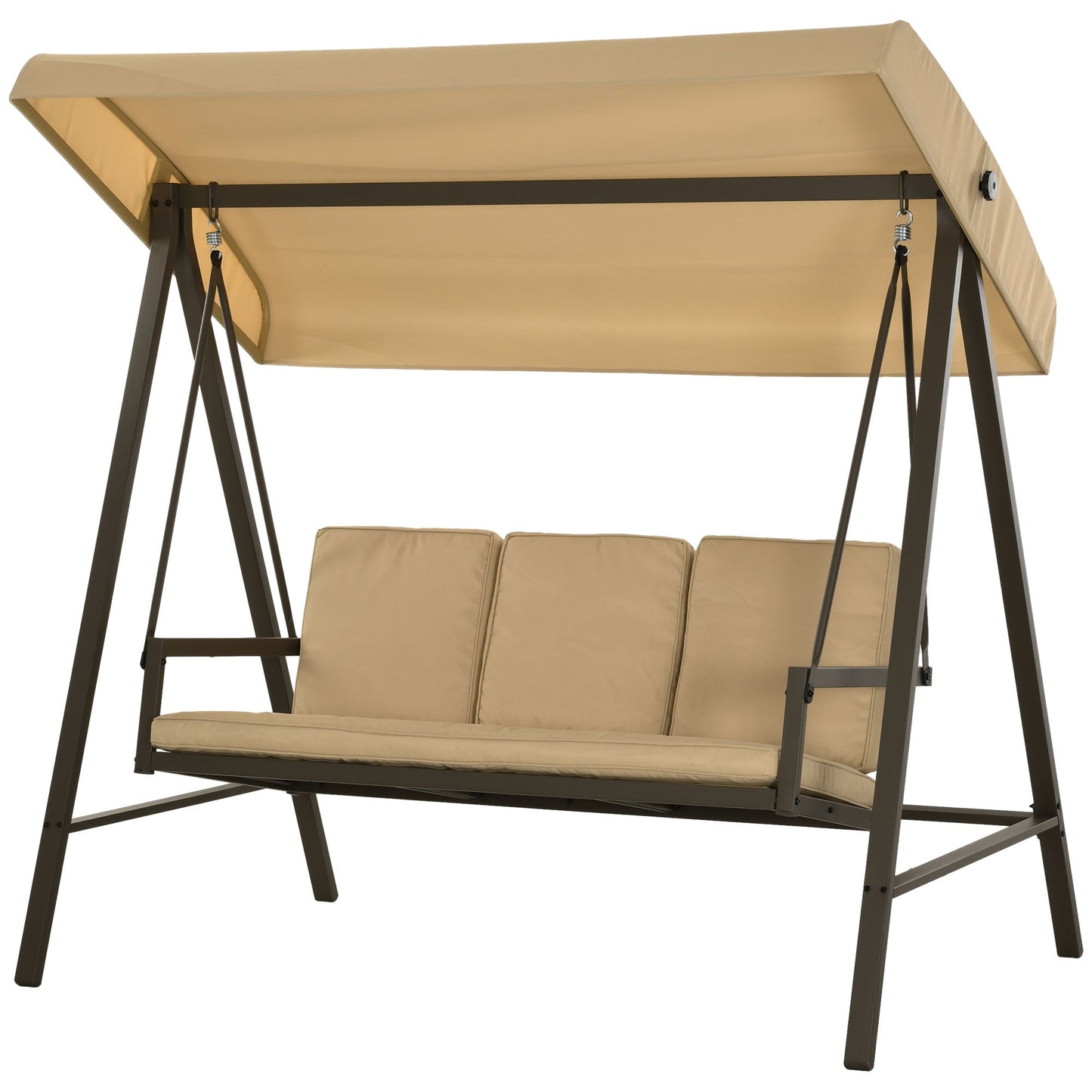 3 Seater Patio Swing Chair, Porch Swing with Adjustable Canopy, Removable Cushions and Steel Frame, Outdoor Swing Seat for Garden, Backyard, Lawn, Beige