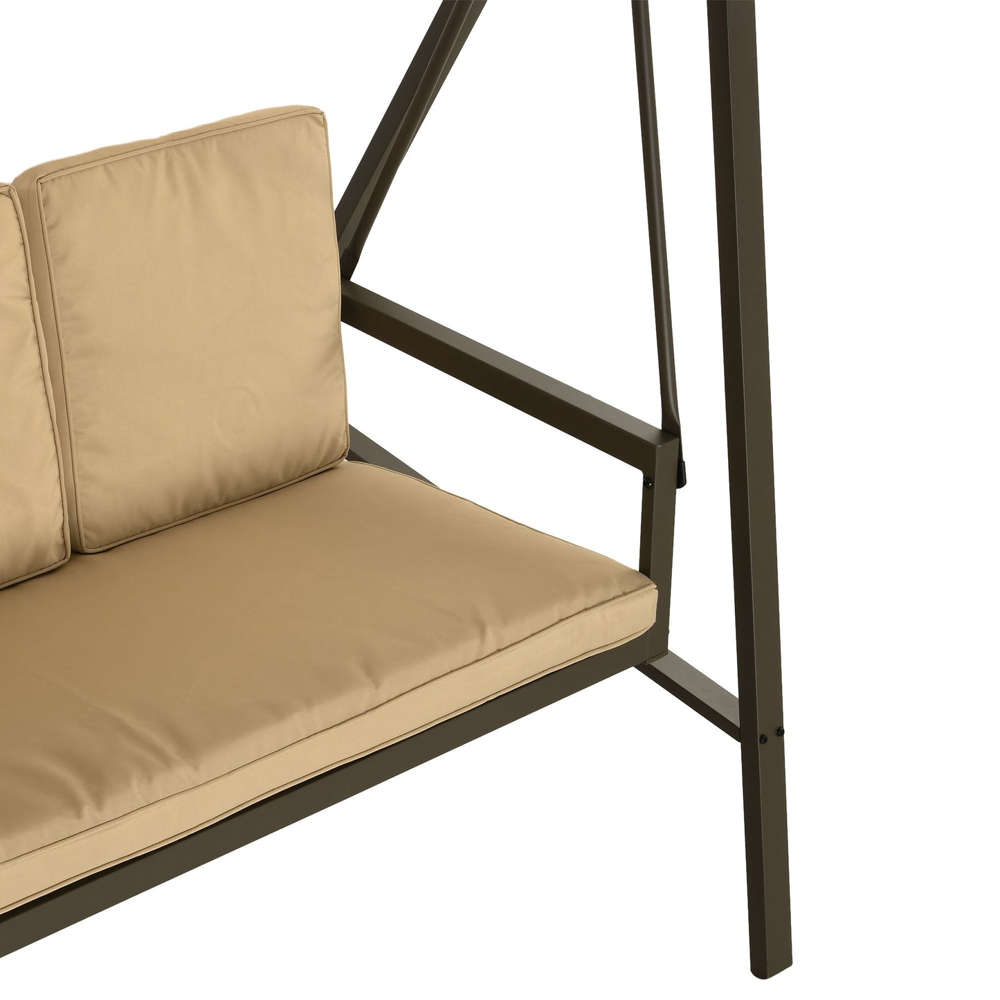 3 Seater Patio Swing Chair, Porch Swing with Adjustable Canopy, Removable Cushions and Steel Frame, Outdoor Swing Seat for Garden, Backyard, Lawn, Beige