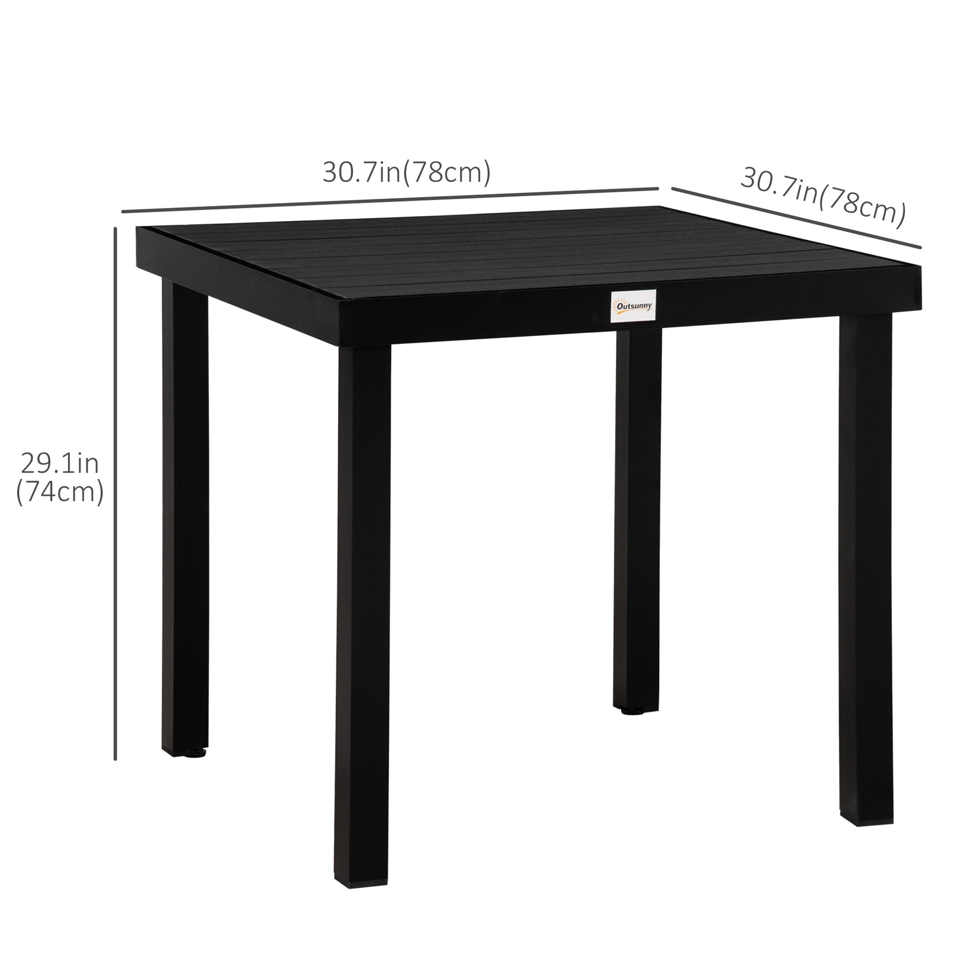 Outdoor Dining Table for 4 People, Square Patio Table with Aluminum Metal Legs for Garden, Lawn, Woodgrain Black