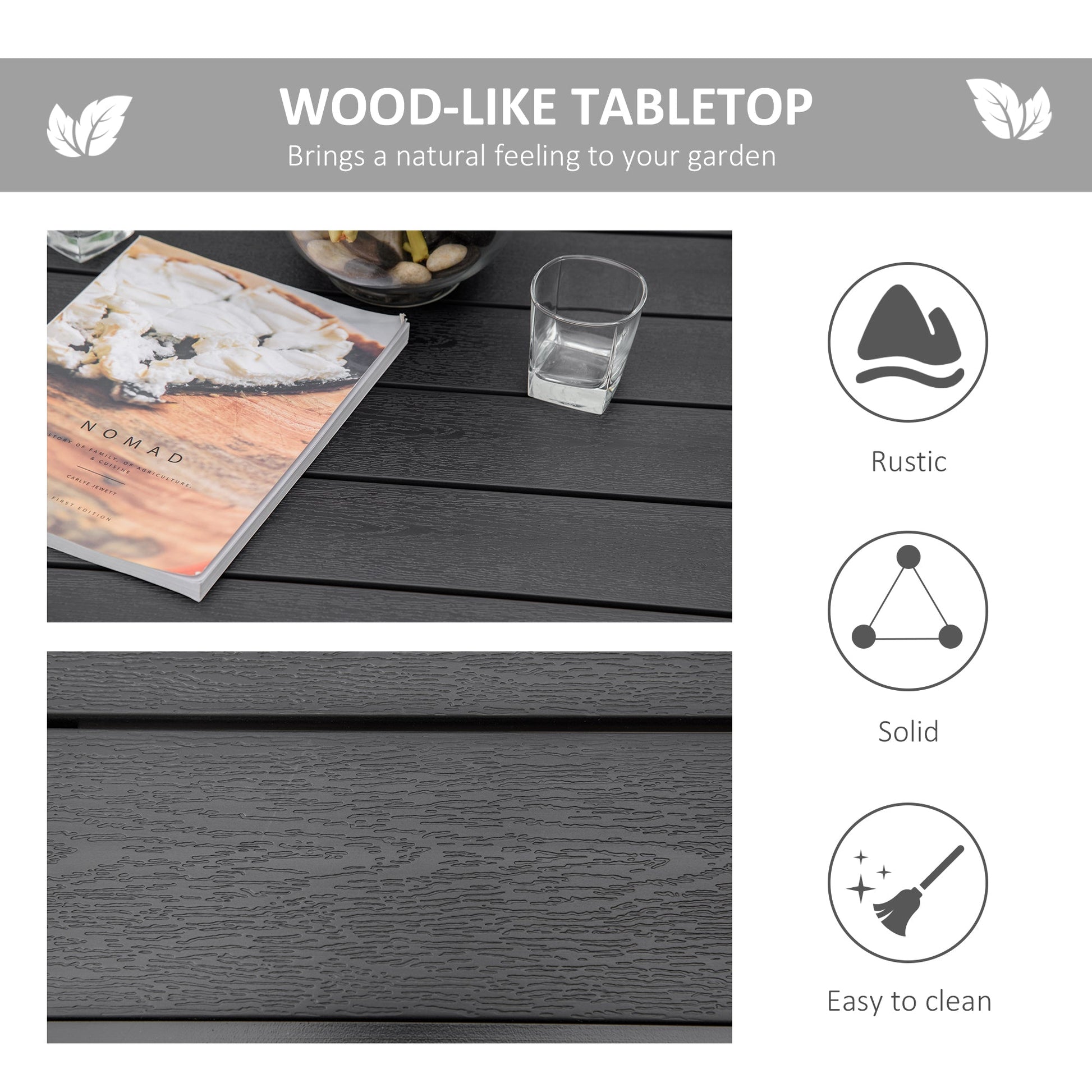 Outdoor Dining Table for 4 People, Square Patio Table with Aluminum Metal Legs for Garden, Lawn, Woodgrain Black