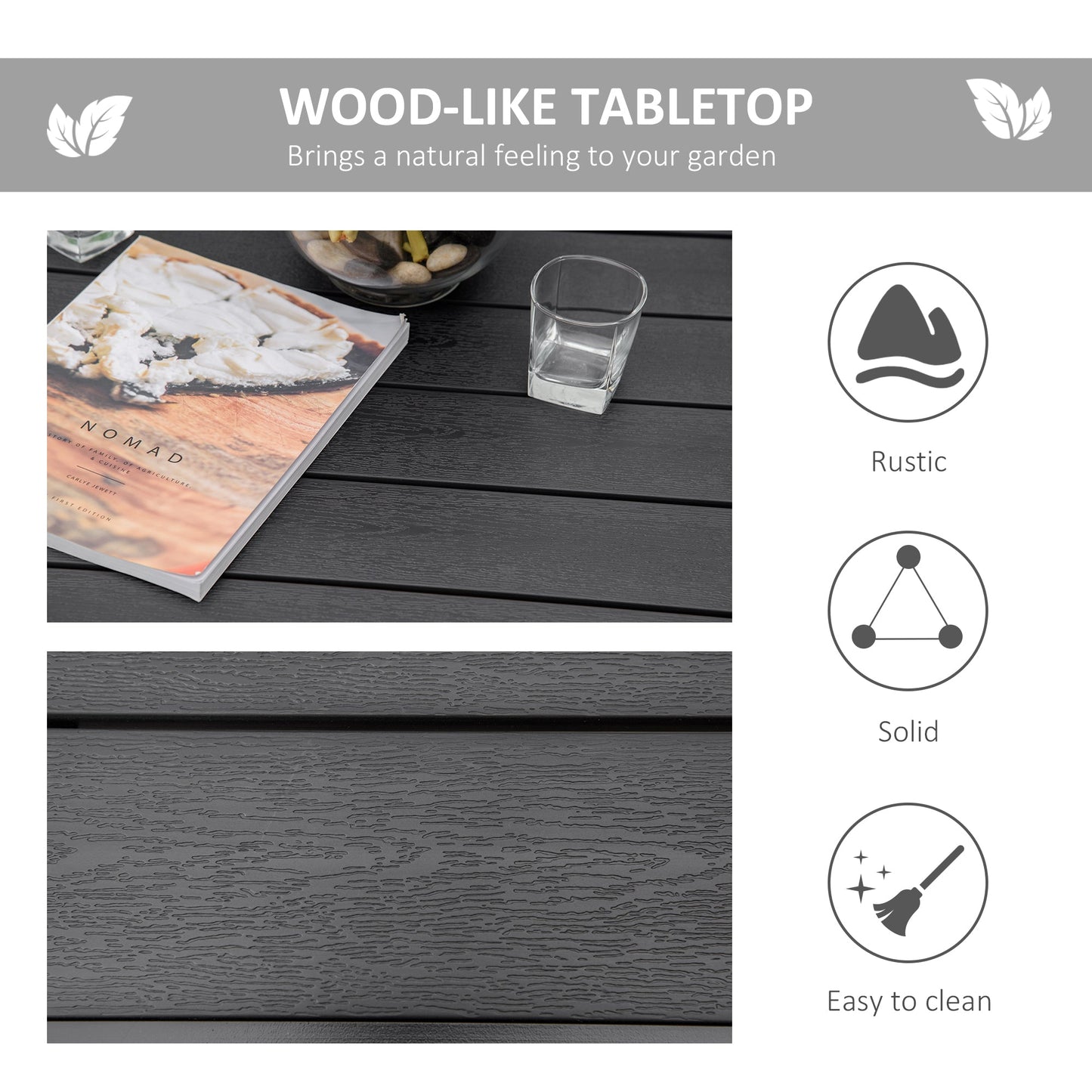 Outdoor Dining Table for 4 People, Square Patio Table with Aluminum Metal Legs for Garden, Lawn, Woodgrain Black