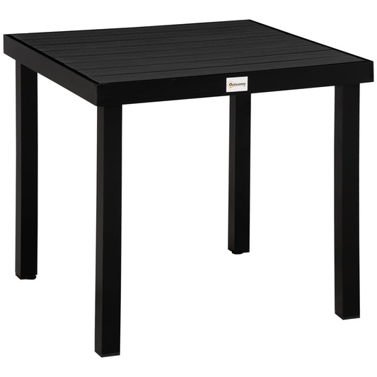 Outdoor Dining Table for 4 People, Square Patio Table with Aluminum Metal Legs for Garden, Lawn, Woodgrain Black