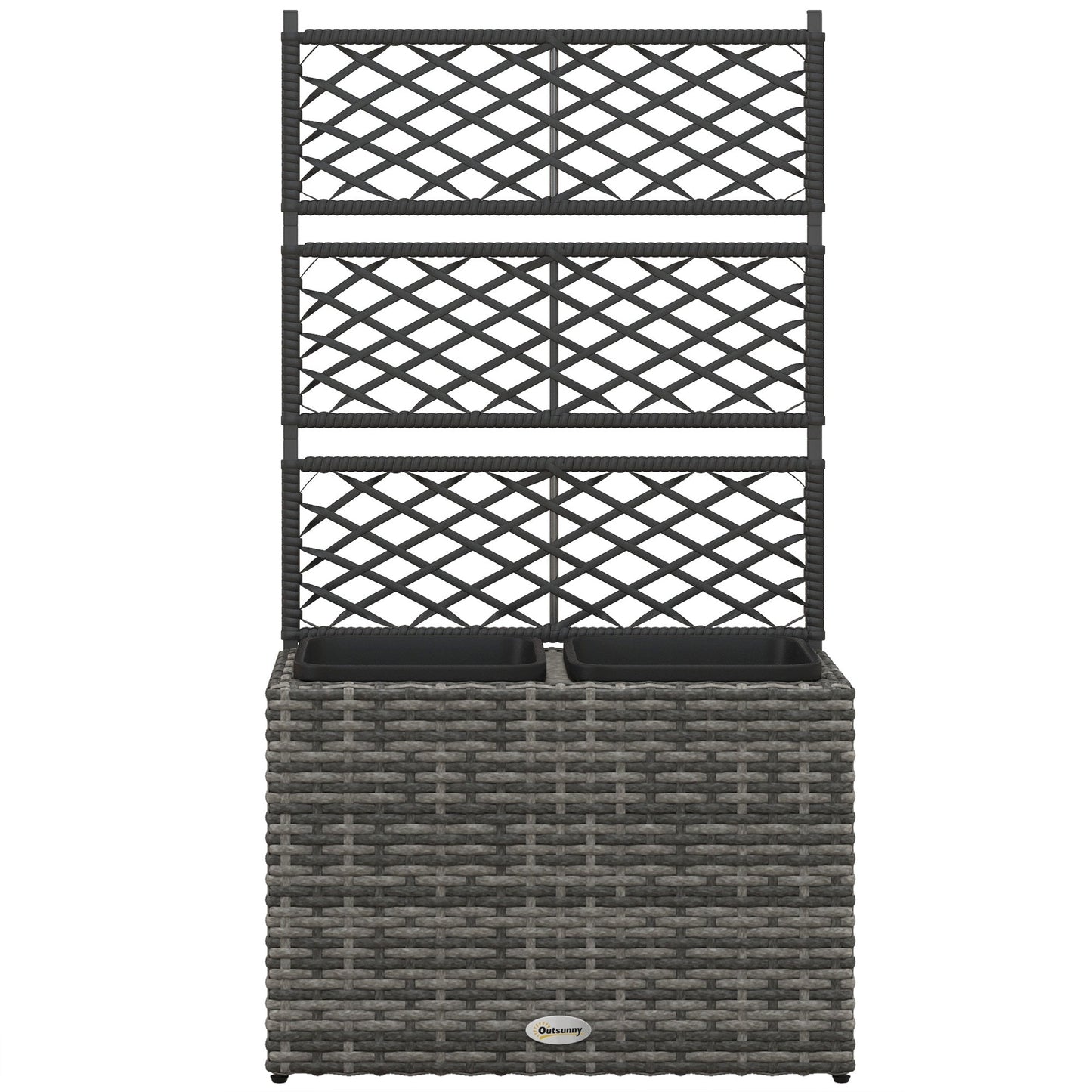 22L Raised Garden Box with Trellis, PE Rattan Free Standing Flower Raised Garden Bed with Two Plant Boxes, Garden Planter Box for Climbing Plants, Mixed Grey