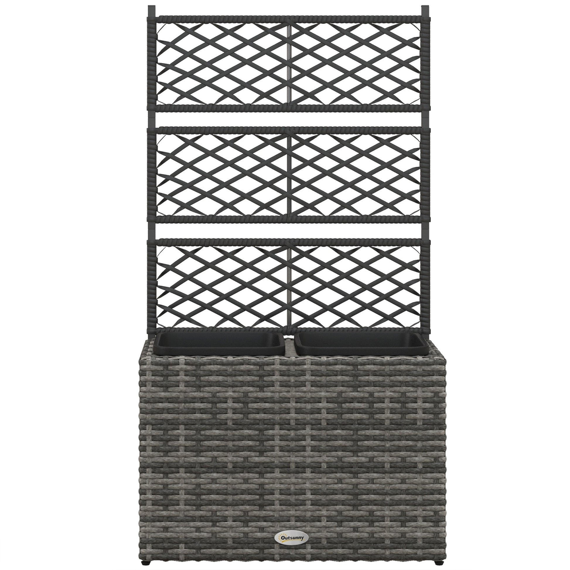 22L Raised Garden Box with Trellis, PE Rattan Free Standing Flower Raised Garden Bed with Two Plant Boxes, Garden Planter Box for Climbing Plants, Mixed Grey