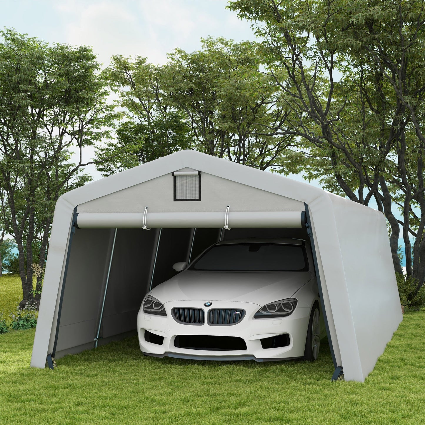 11' x 20' Heavy Duty Carport, Portable Garage Canopy Tent with 2 Ventilation Windows and Large Door, for Car, Truck, Boat, Motorcycle, Bike, Garden Tools, Grey
