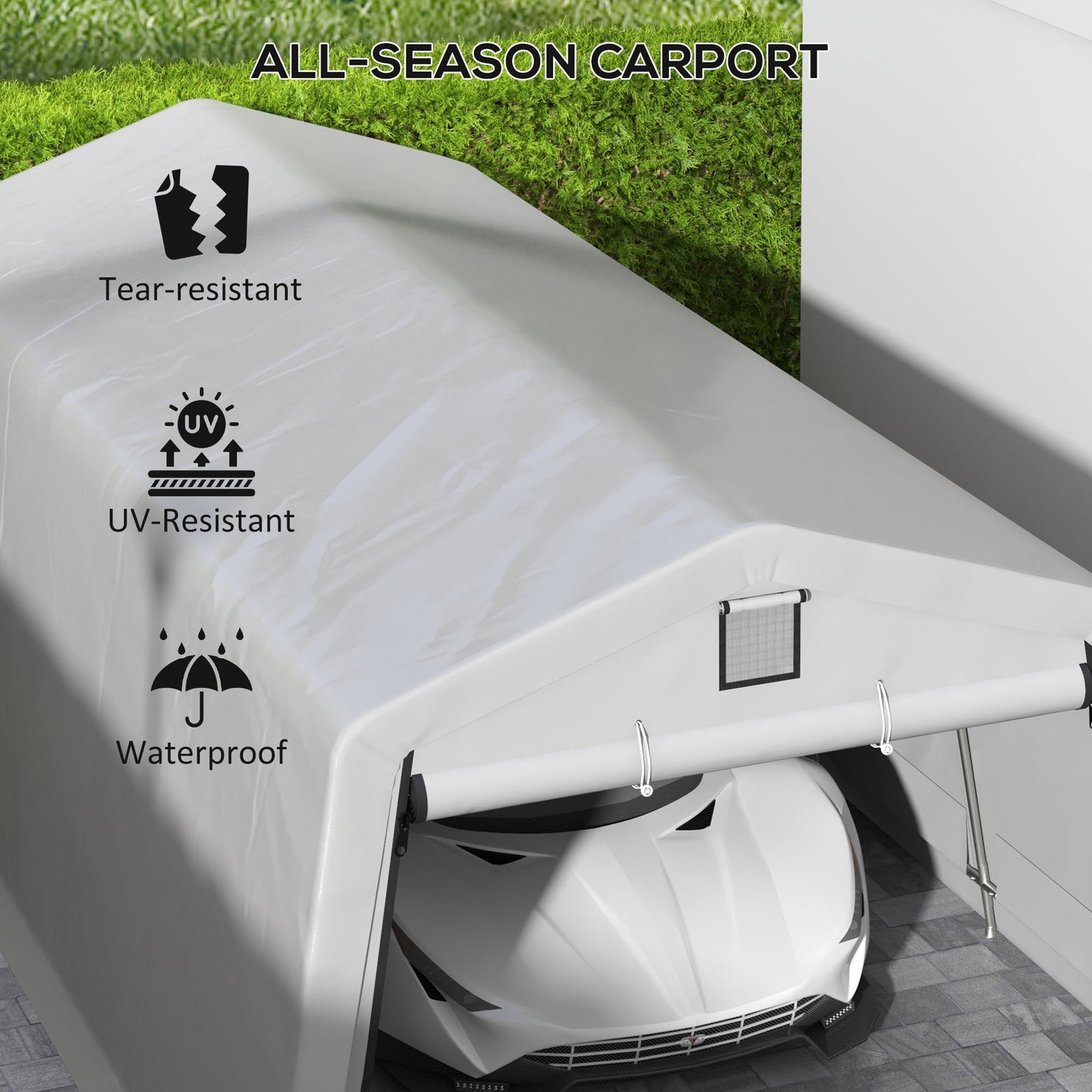 11' x 20' Heavy Duty Carport, Portable Garage Canopy Tent with 2 Ventilation Windows and Large Door, for Car, Truck, Boat, Motorcycle, Bike, Garden Tools, Grey