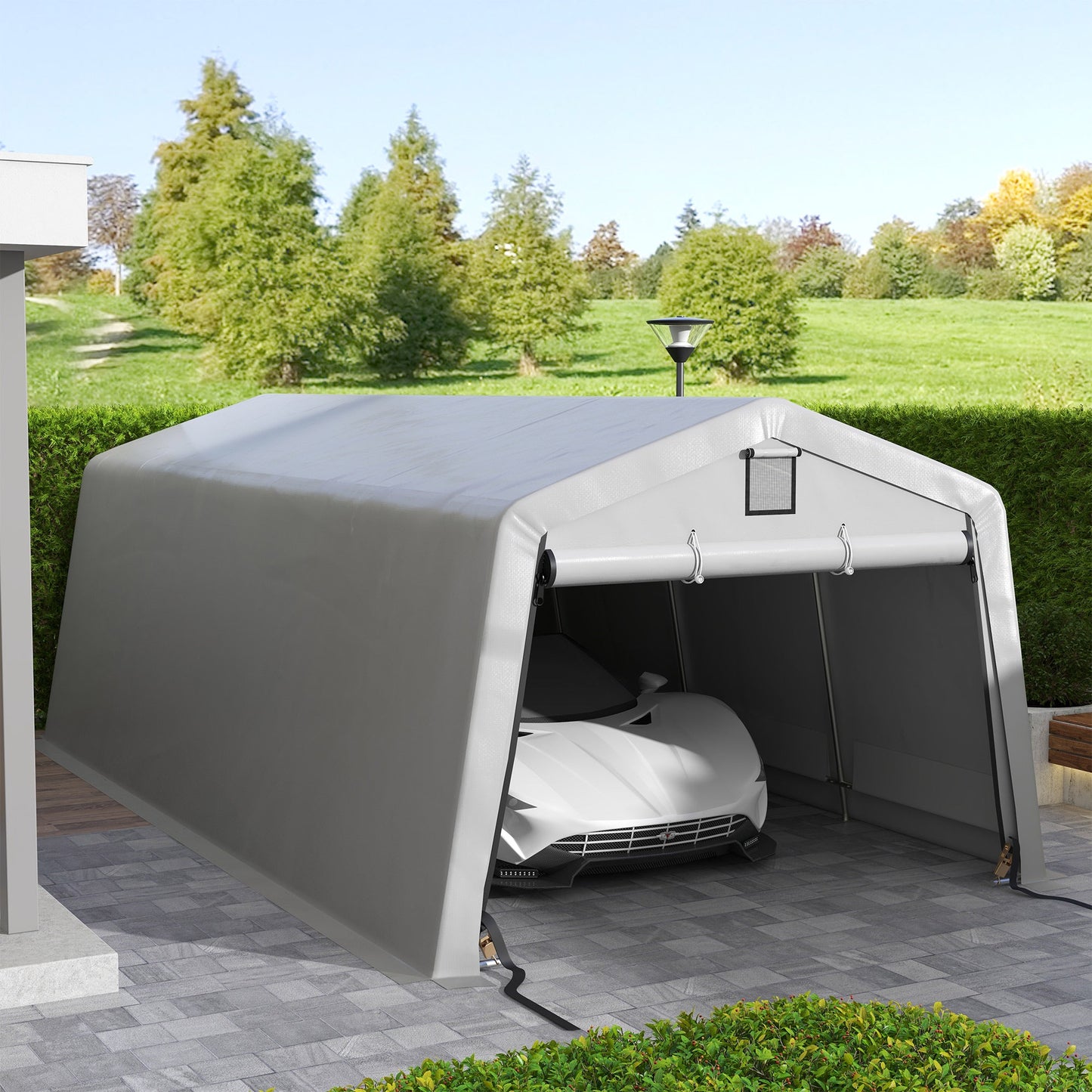 11' x 20' Heavy Duty Carport, Portable Garage Canopy Tent with 2 Ventilation Windows and Large Door, for Car, Truck, Boat, Motorcycle, Bike, Garden Tools, Grey