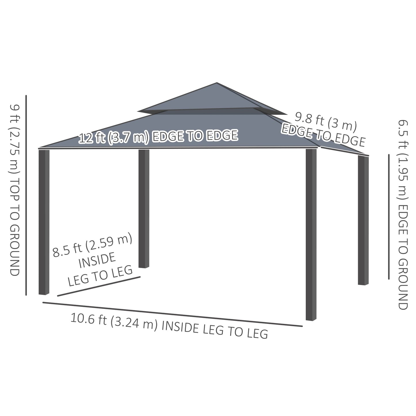  10' x 12' Patio Gazebo, Double Roof Outdoor Gazebo Canopy Shelter with Netting and Curtains, Solid Metal Frame for Garden, Lawn and Deck, Beige